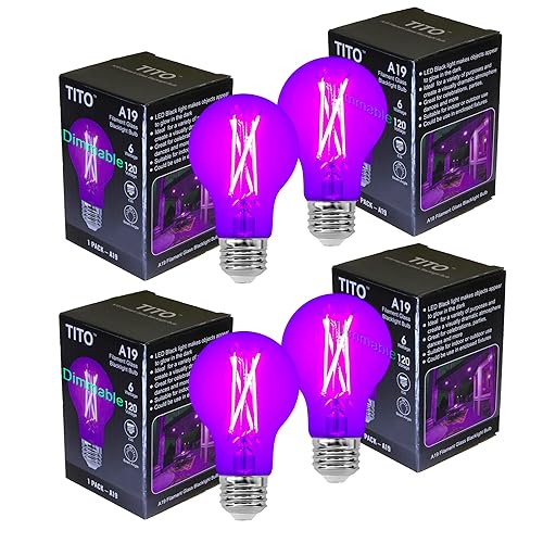 TITO 4 Pack E26 A19 Dimmable Filament LED Black Light