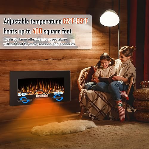 Miniatura 5 de Chimenea eléctrica de 72 pulgadas montada en la pared y empotrada con control remoto, brillo ajustable, 13 llamas de color con tronco y cristal,