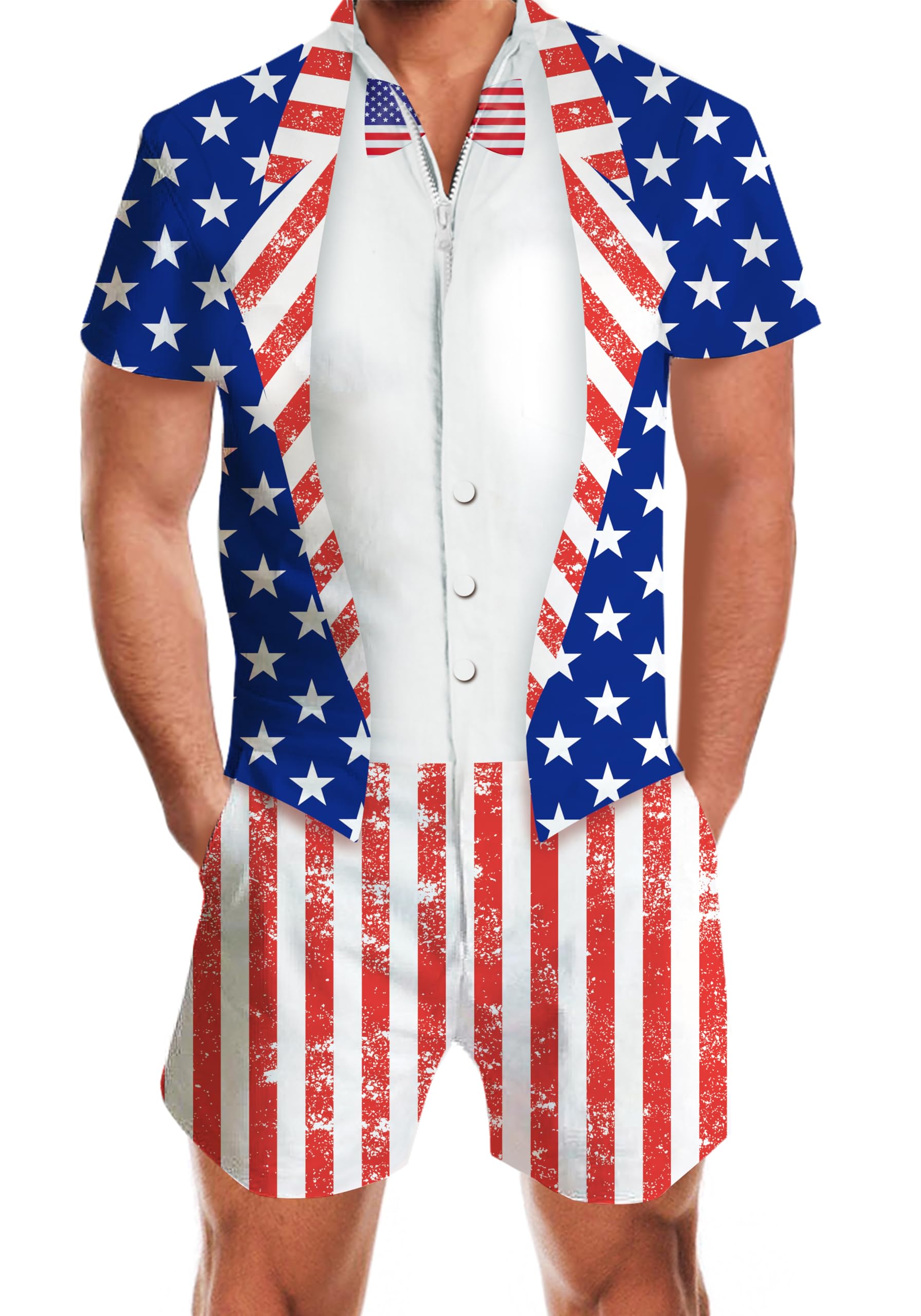 Goodstoworld Male Hawaiian Romper Fashion Zipper Slim Fit Jumpsuit with Pocket S-XXL