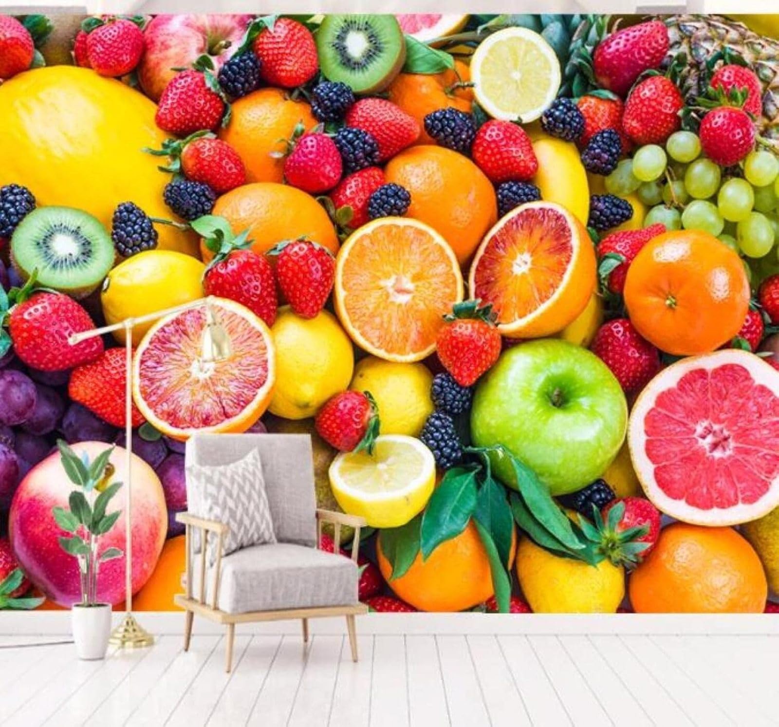 XLMING Minimalist Fresh Three Dimensional Fresh Fruit 3D Wallpaper Luxury Silk Study Dining Feature Sofa Grey Bedroom Living Room Tv Decorative Wall-400cm×280cm