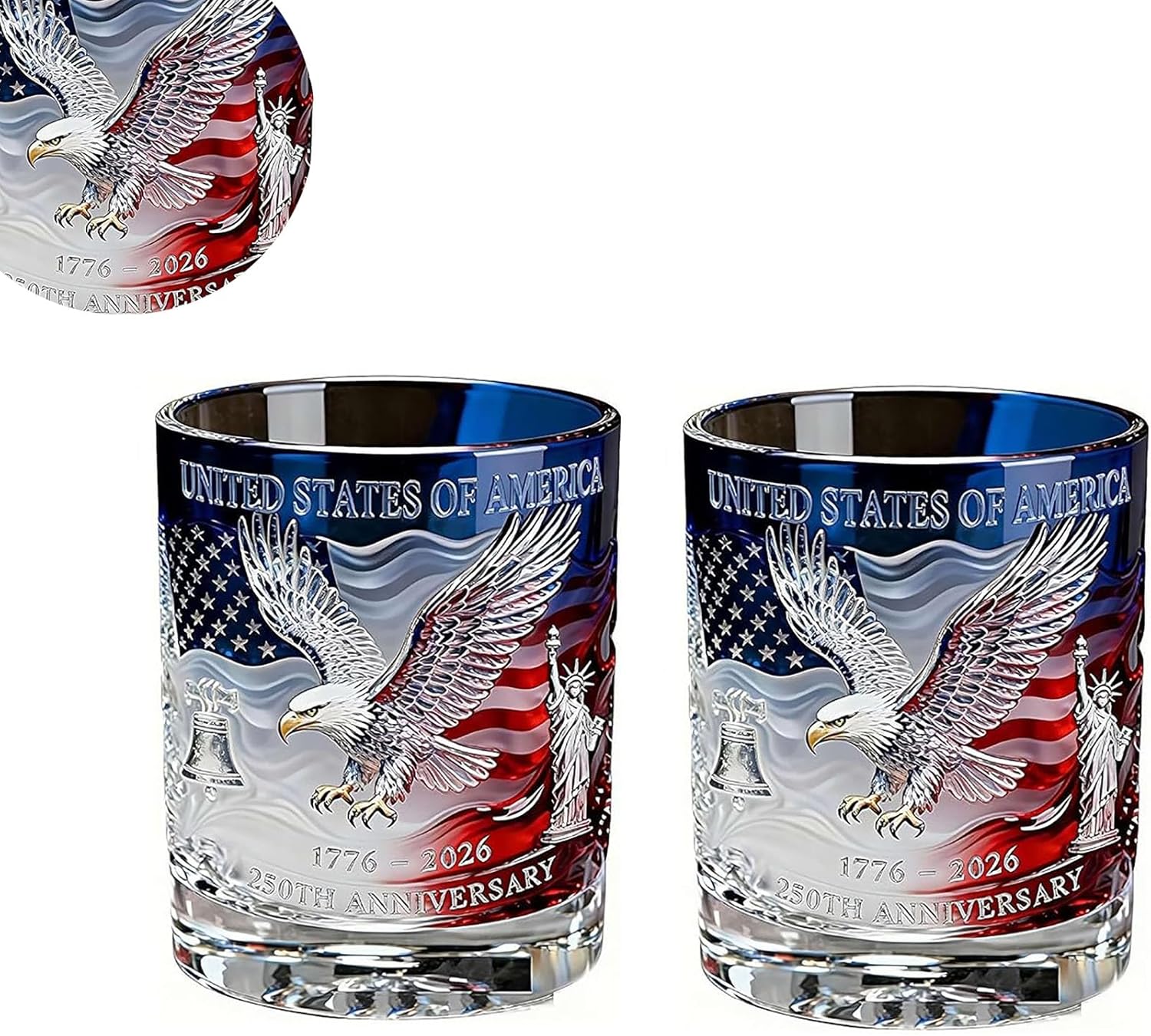 250th Anniversary Whiskey Glasses, U.S. 250th Anniversary Heritage Whiskey Glass, Independence Day Commemoration Glass,Father's Day Patriotic Collectible Gift for Liquor Scotch Bourbon or Wine (#3)