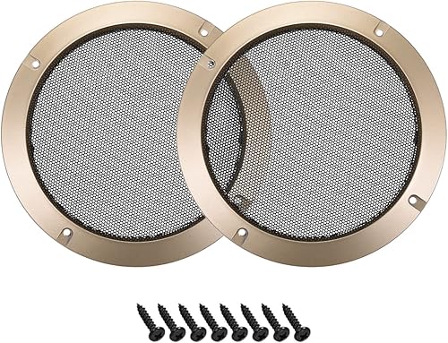 Rebower Cubierta de parrilla de altavoz de malla negra para subwoofer (con tornillos), para audio casero DIY - Marco de 4 pulgadastono dorado  2