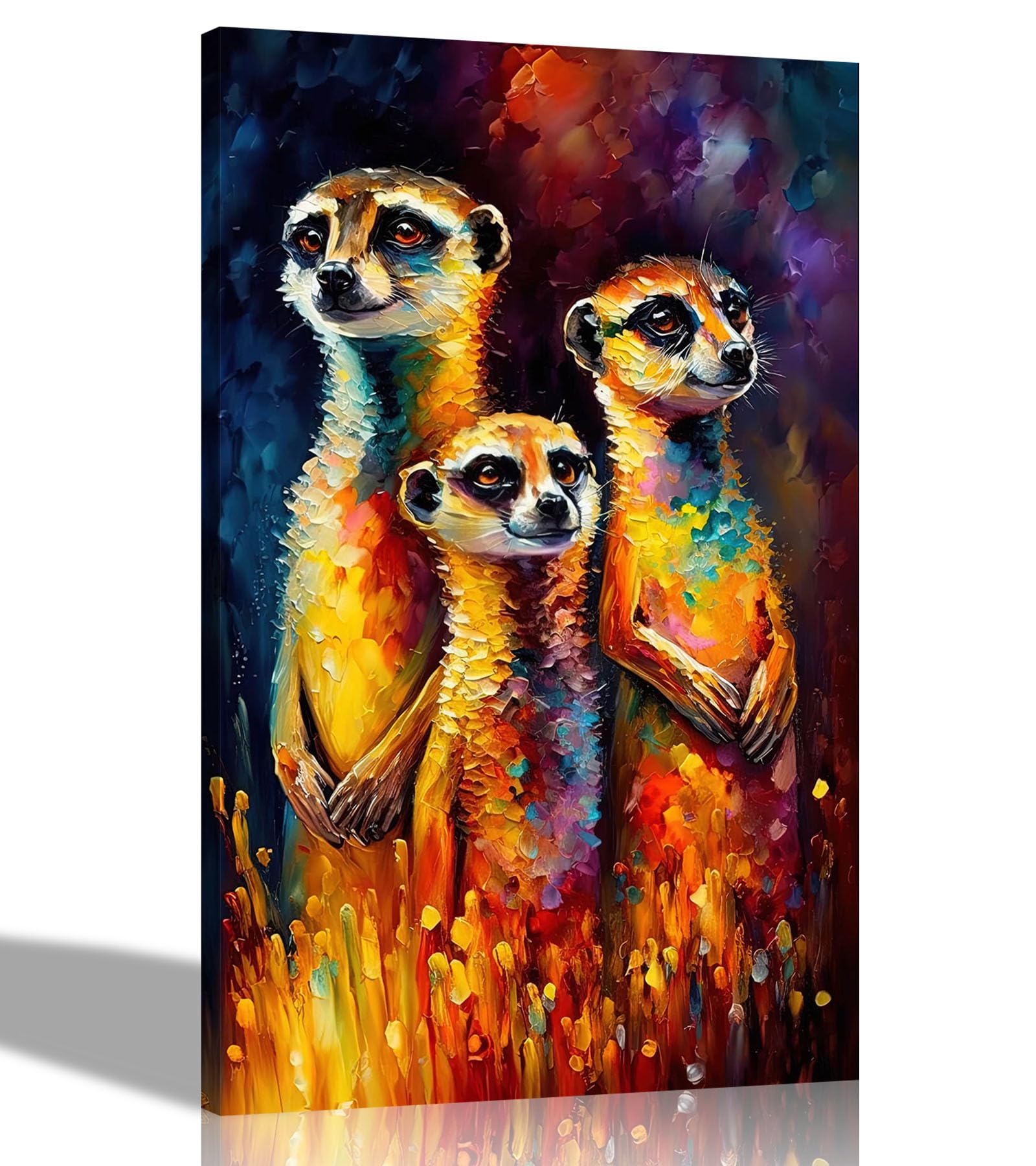 Artley Prints Meerkat Family Portrait - Adorable Meerkat Family Abstract Canvas Prints - Colourful Wall Art For The Living Room, Home, Bedroom 51 X 35Cm (20 X 14 Inches)