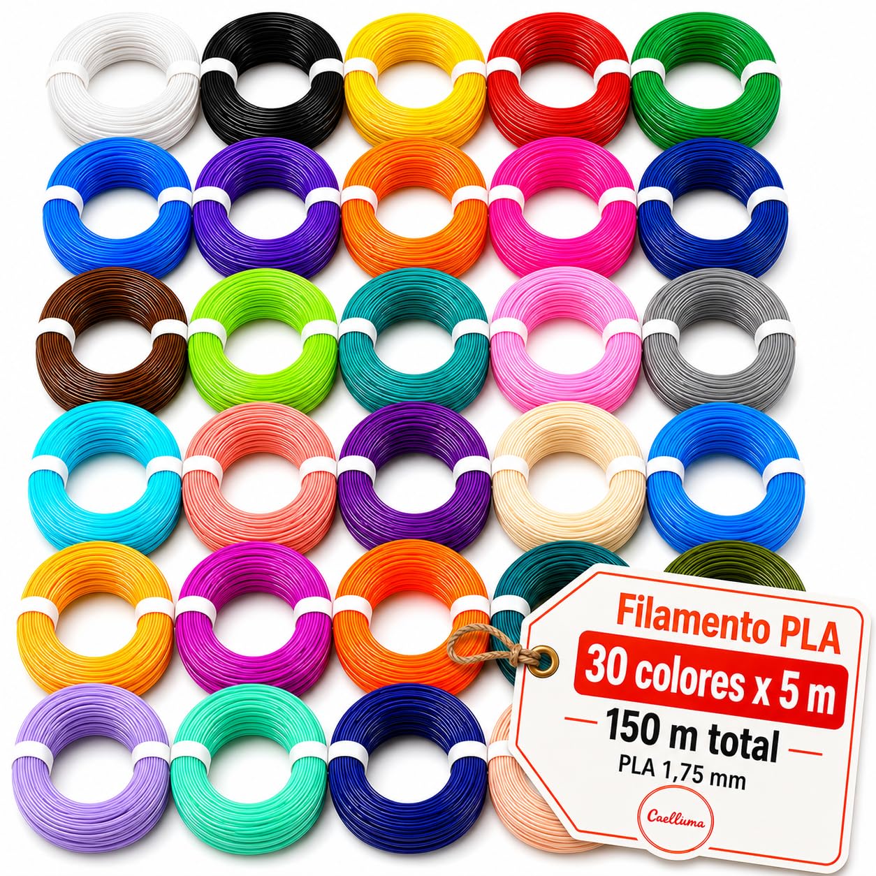 Filamento PLA 1.75 mm para Bolígrafo 3D · 30 Colores x 5 m · 150 m Totales · Temperatura 180 210 C · Recambios para Lápiz 3D e Impresora 3D y Proyectos Creativos