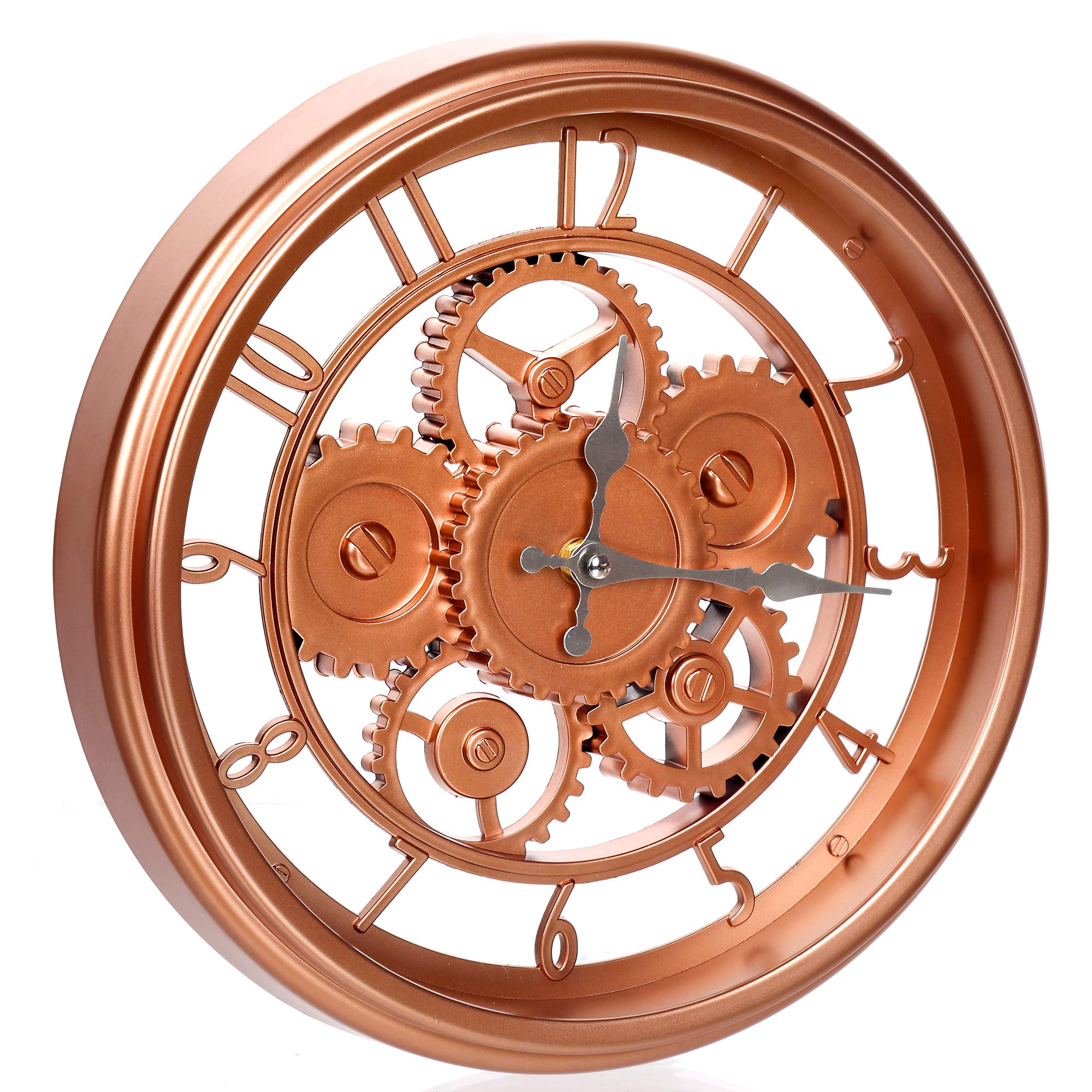 Decorative Analog Quarts Battery Operated Non-Ticking Living Room Gears Wall Clocks for Living Room, 12 inch