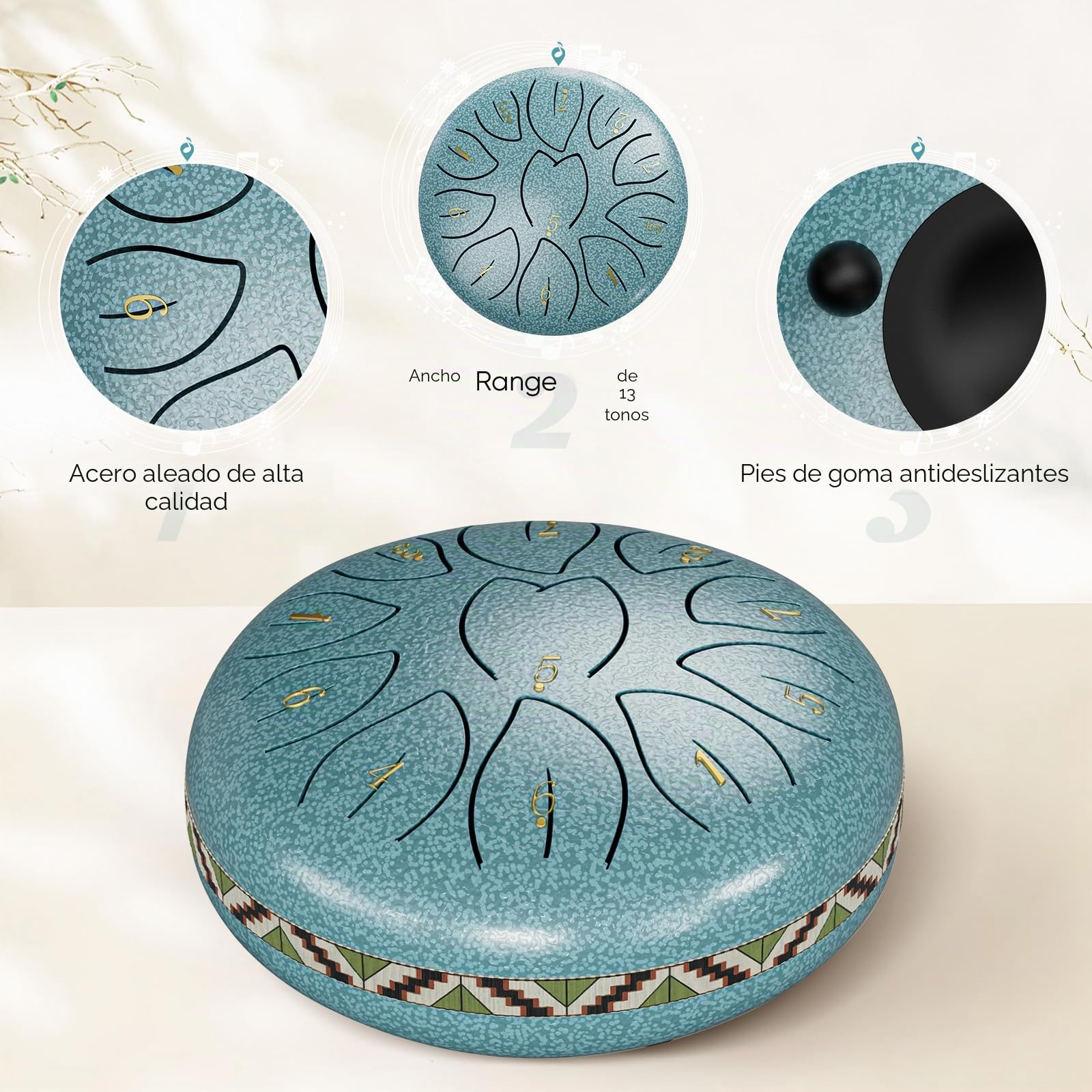 Tambor de Lengua de Acero, 6 Pulgadas y 11 Tonos D Key Steel Tongue Drum Colocar, Instrumento de Percusión Handpan, Tambor de Acero Handpan para Meditación, Yoga, Alivia el Estrés, Azul claro