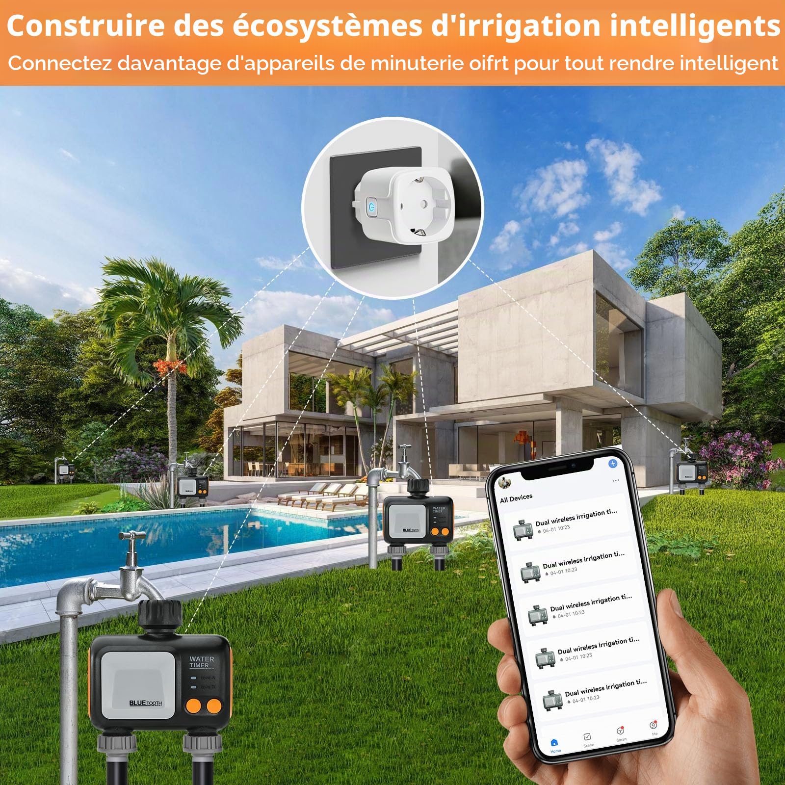 Johgee Programmateur Arrosage WiFi 2 Voies, Minuteur Arrosage Automatique Intelligent avec Contrôle Vocal et APP