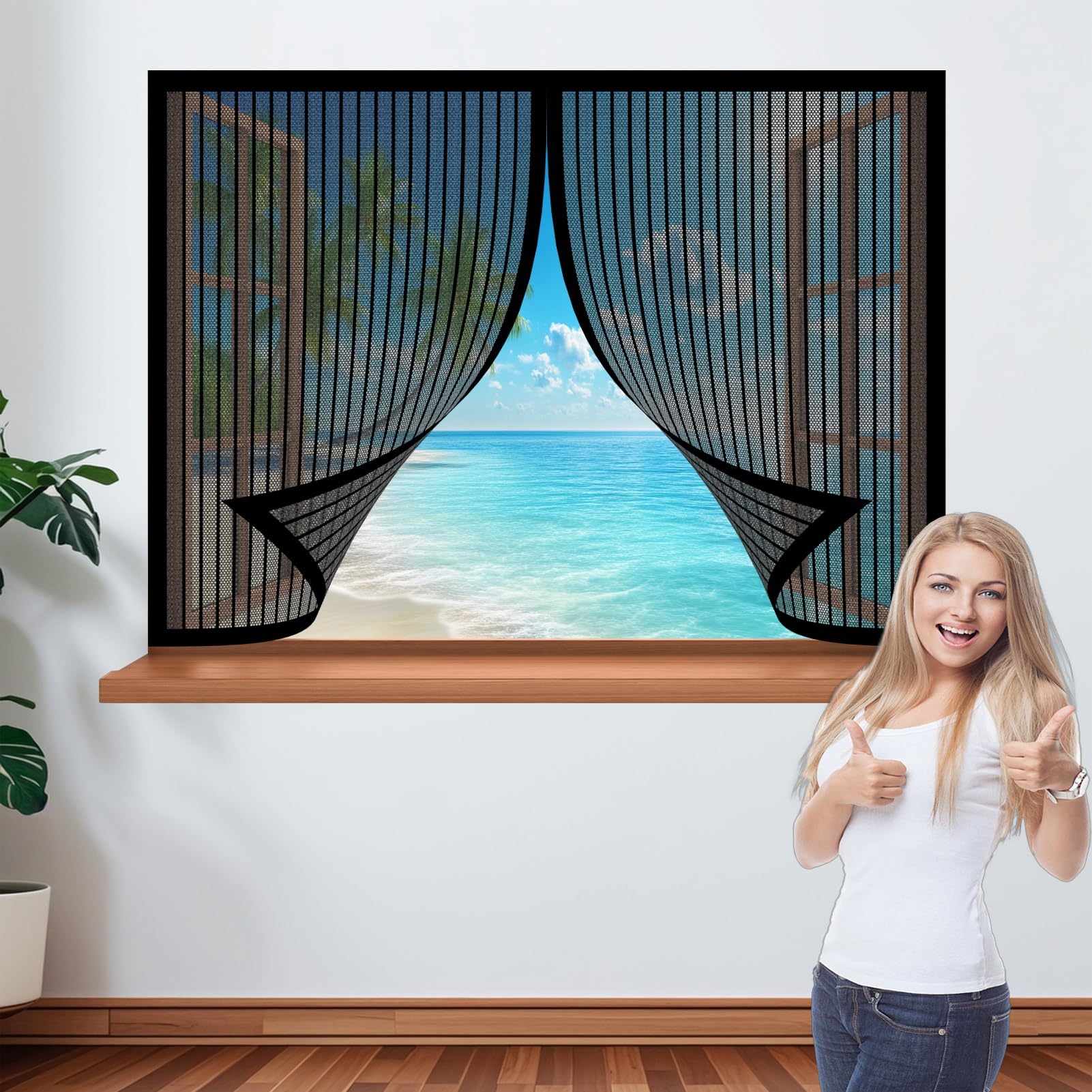 Magnetic Window Fly Screen 145 x 124 cm Easy Installation Fly Net for Windows Durable & Easy to Maintain Fitted to Multiple Windows, Black