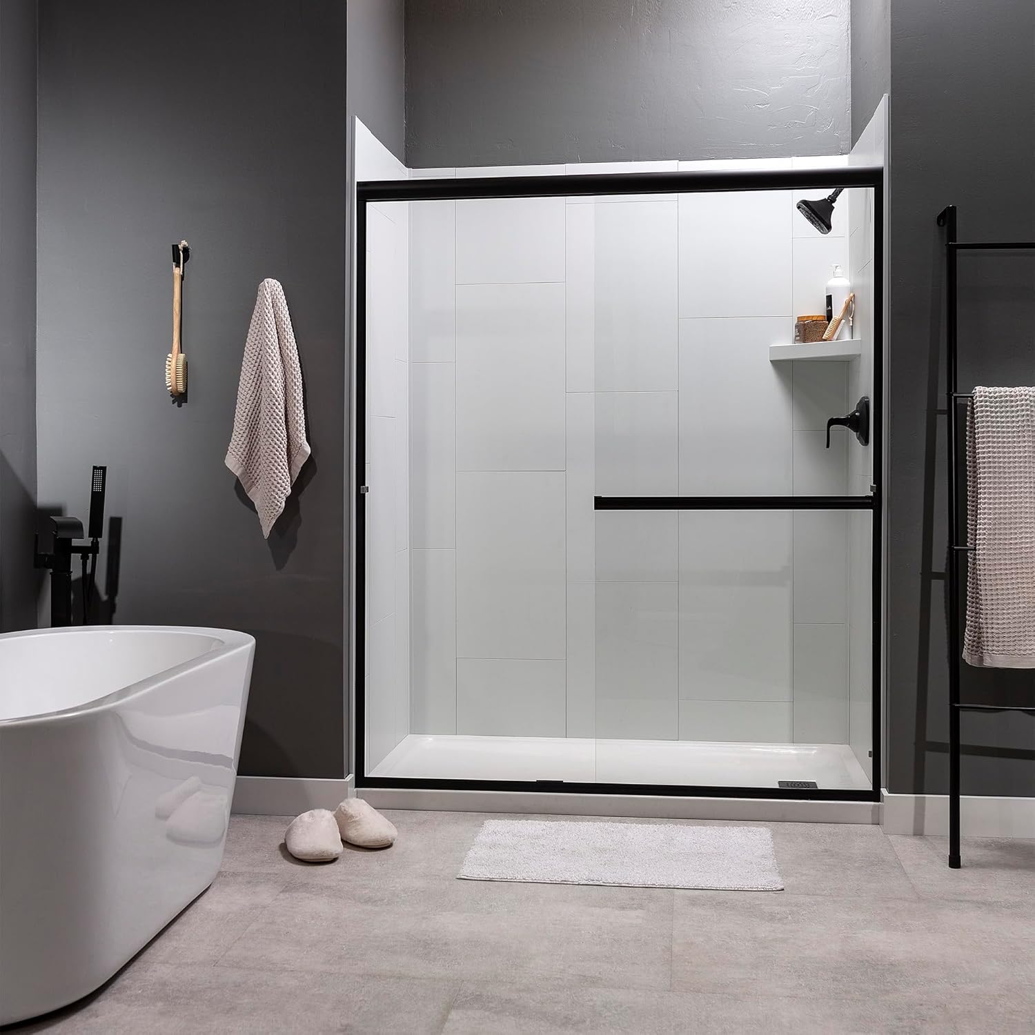 Palisade Vinyl Waterproof Corner Shower Shelf in Dusty Pearl