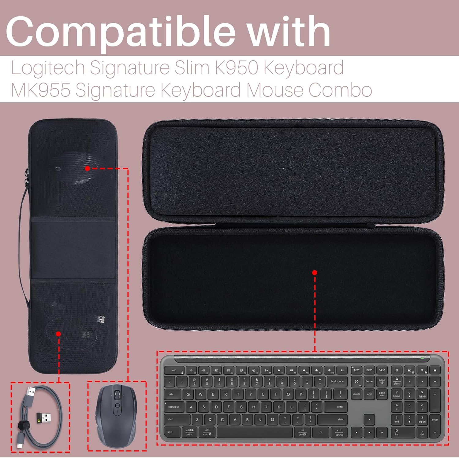 Lebakort Hard Case Compatible with Logitech Slim K950 MK955 Signature Slim Keyboard and Mouse Combo