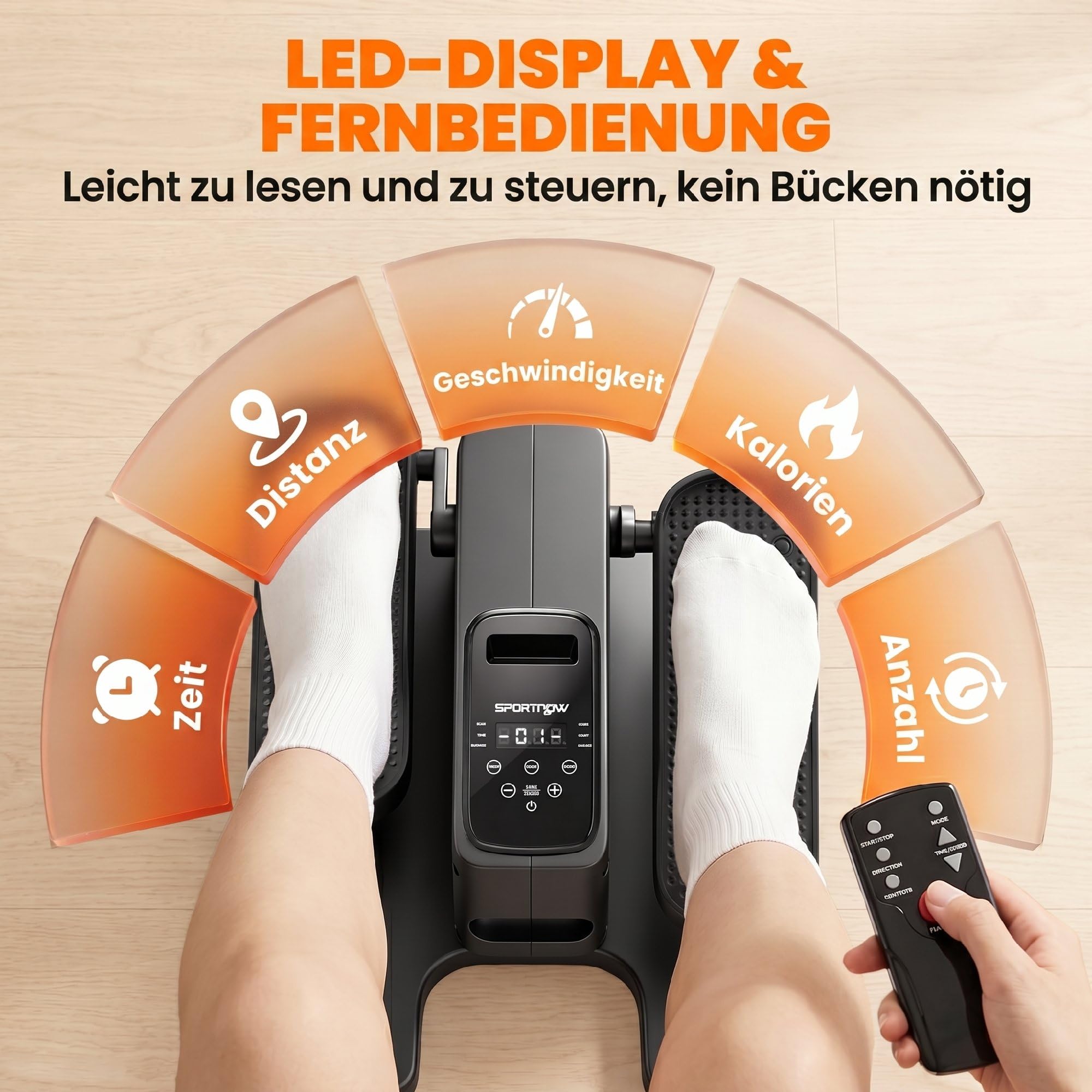 SPORTNOW Mini Elektrischer Ellipsentrainer für Zuhause mit Fernbedienung | Untertisch Crosstrainer, LED-Display, 12 Geschwindigkeiten, Auto- & Manuellen Modi, Tragbar, Pedaltrainer für Senioren Leise