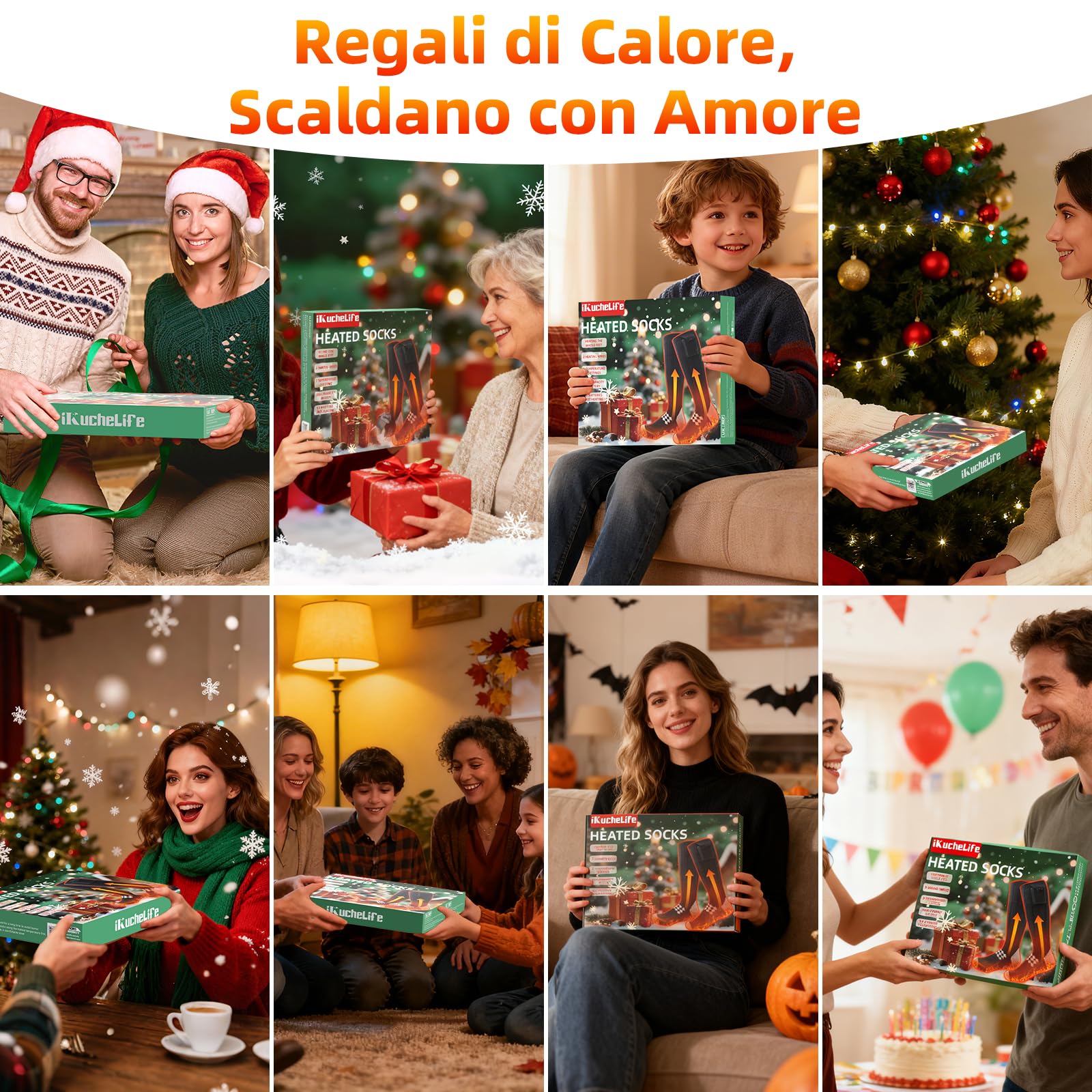 Calze Riscaldate a Batteria ikuchelife, 2 x 7500mAh/5V Max. 14 Ore Inverno Ricaricabili Calzini USB Riscaldati Scaldapiedi Elettrico Calze al ginocchio con 4 Temperature per l'intero Plantare