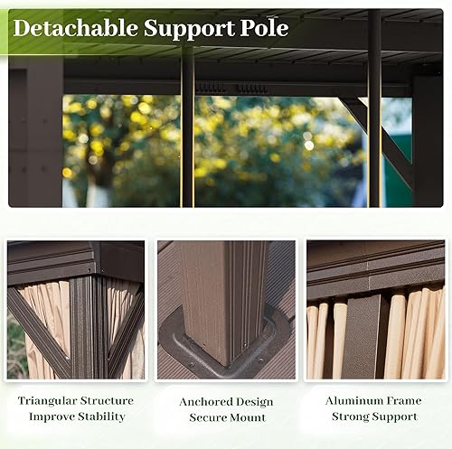 Miniatura 4 de DOMI - Cenador inclinado a 10 x 12 pies con marco de aluminio, kiosco montado en la pared con techo de acero galvanizado inclinado, cortina de red