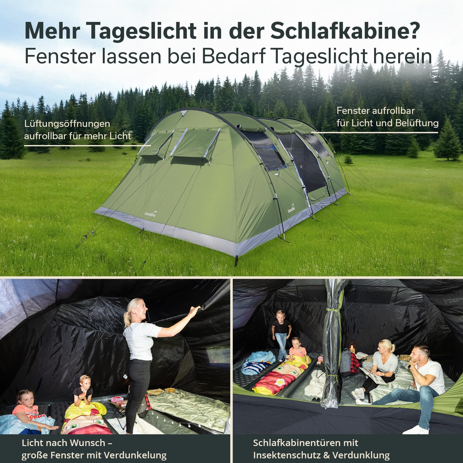 Skandika Tunnelzelt Gotland für 6 Personen | Familienzelt mit eingenähtem Zeltboden, wasserdicht, 5000 mm Wassersäule, mit/ohne Sleeper Technologie, teilbare Schlafkabine, Moskitonetz | Campingzelt