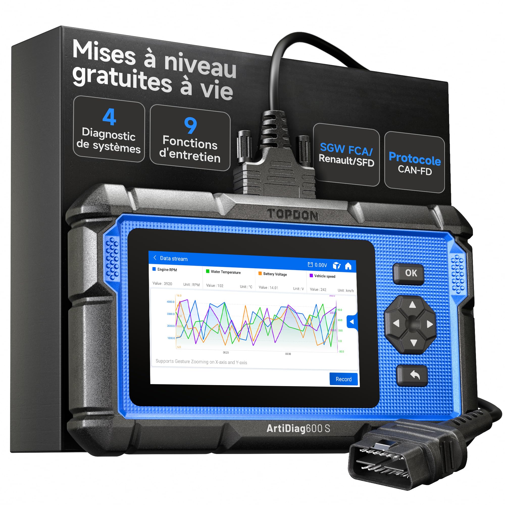 TOPDON AD600S Valise Diagnostic Auto pour 4 Systèmes ABS/SRS/TCM/Moteur