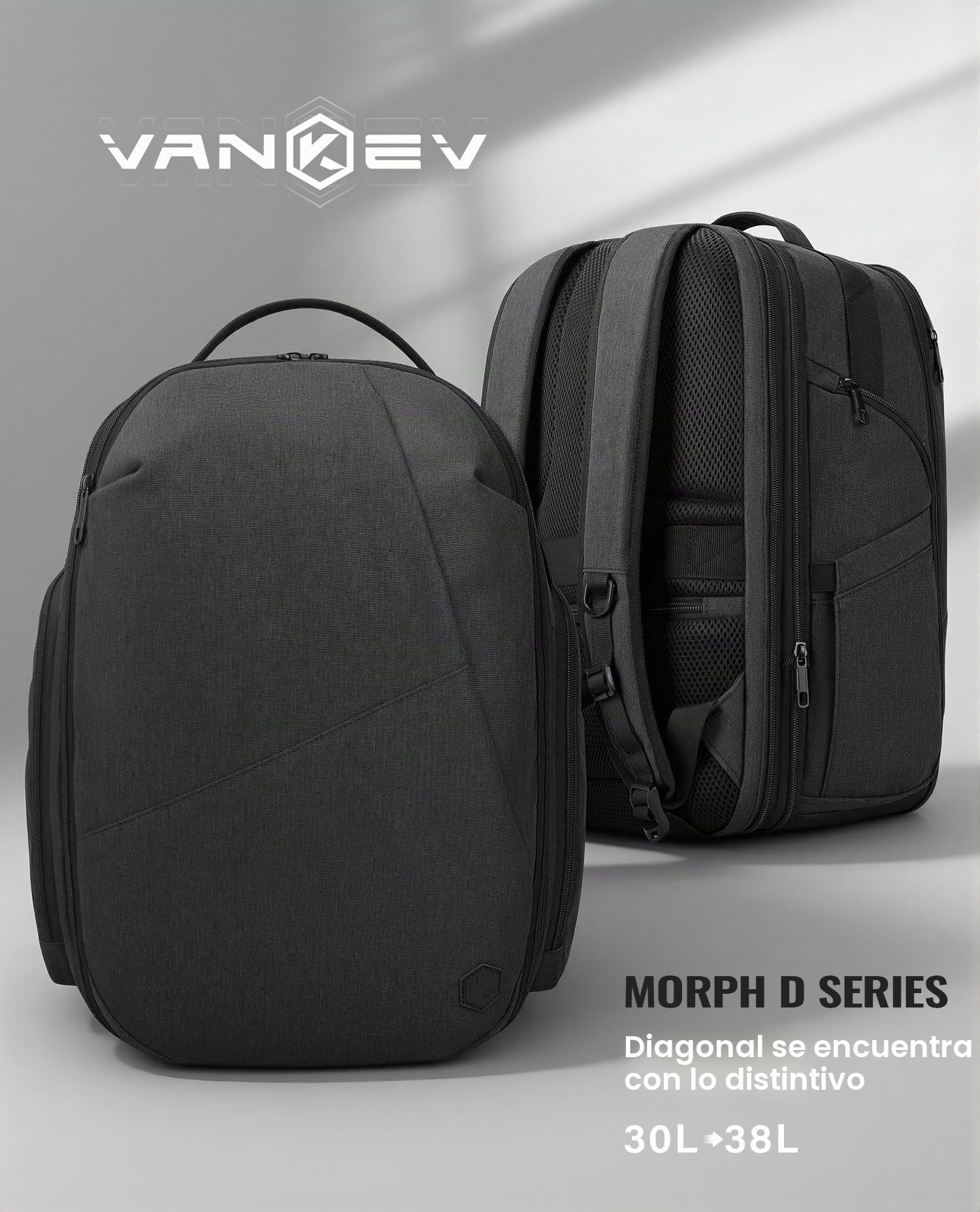 VANKEV Mochila de Viaje Expandible Equipaje de Mano para EasyJet Bolsa PC | 30L-38L, Gran Capacidad, Mochila Ligera para Portátil 17", Mochila de Viaje Casual para Hombre y Mujer, Gris Basalto