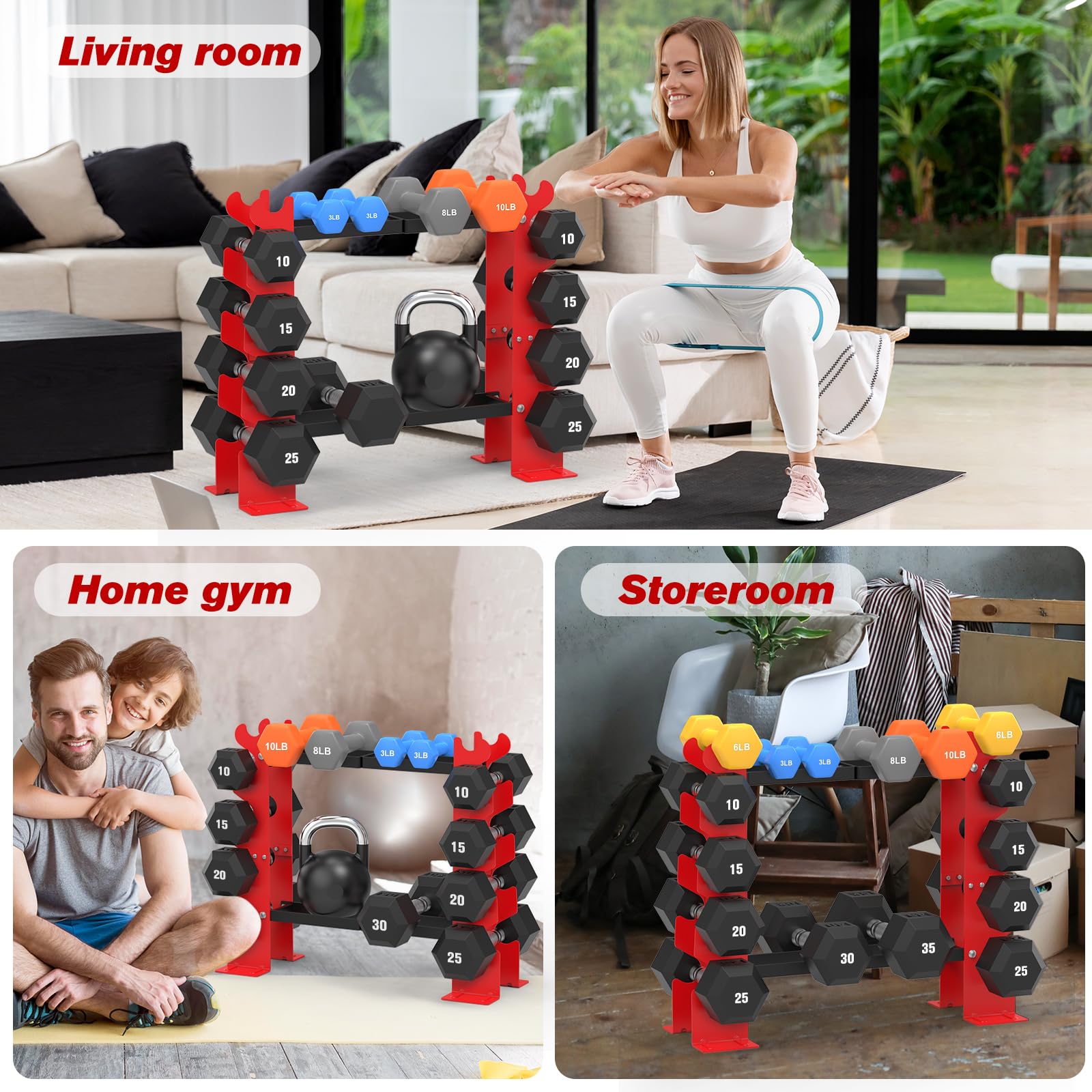 Home Gym Equipment 5-Tier Dumbbell Rack 450LB Capacity - Red & Black ...