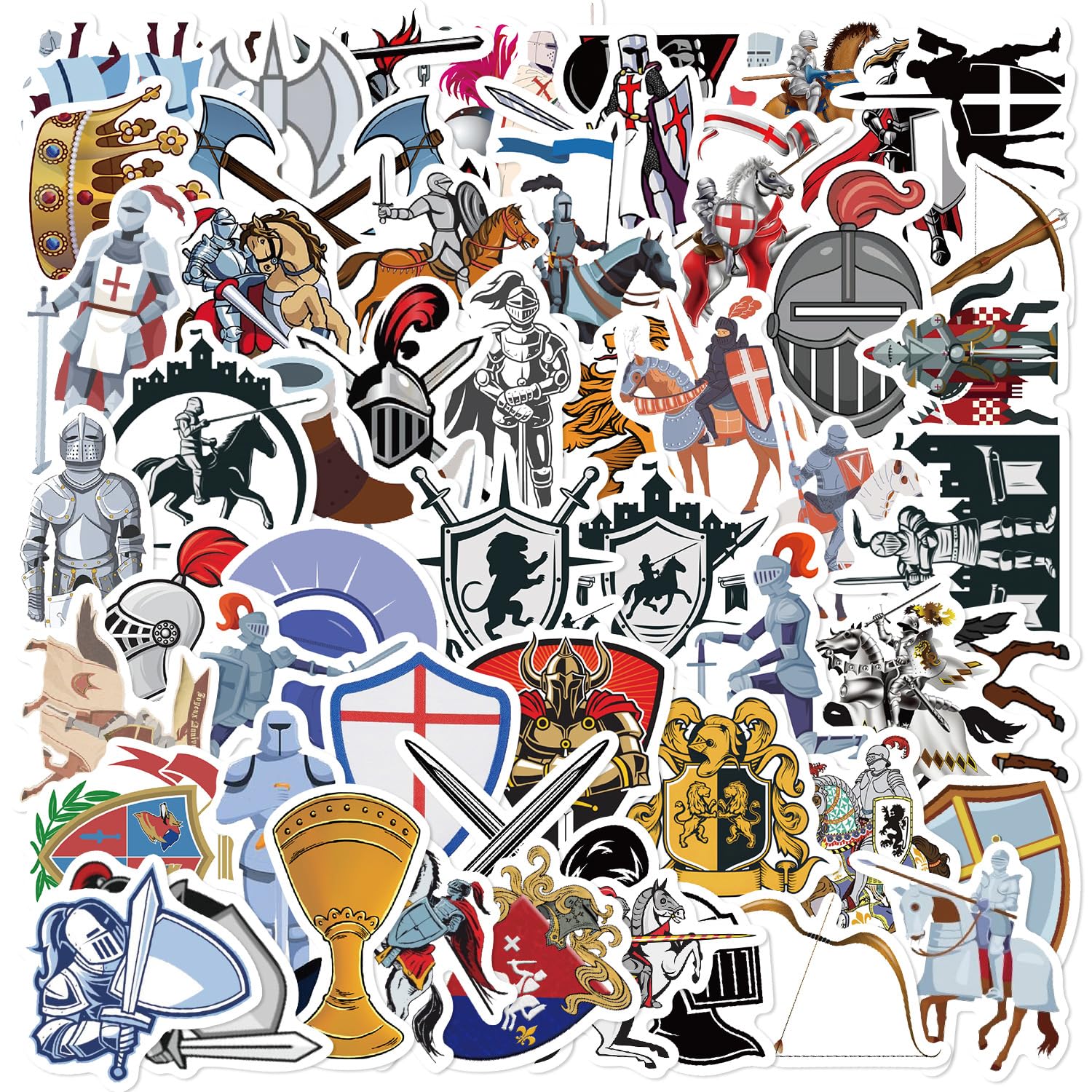 Lylsdsb Mittelalter Ritter Medieval Knight Stickers Pack Of 50 Vinyl Funny Cartoon Stickers For Water Bottles Laptop Skateboard Scrapbook Bicycle Luggage Cute Waterproof Trendy Stickers For Adults Teenagers