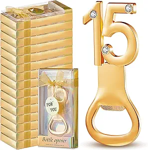 Suclain 36 Pcs Quinceanera Party Favors 15th Birthday Party Favors Gold Bottle Openers with Gift Box for Guests Wedding Anniversary Souvenirs Recuerdos Para 15 Años Quinceañeras