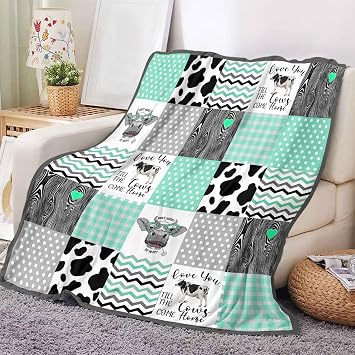 YunTu Cow Blanket Cute Farm Animal Cow Print Blanket for Girl Women Bedding Cow Decor Throw Blankets Gifts for Christmas Valentine's Birthday 40 x 50inch (Blue Cow)