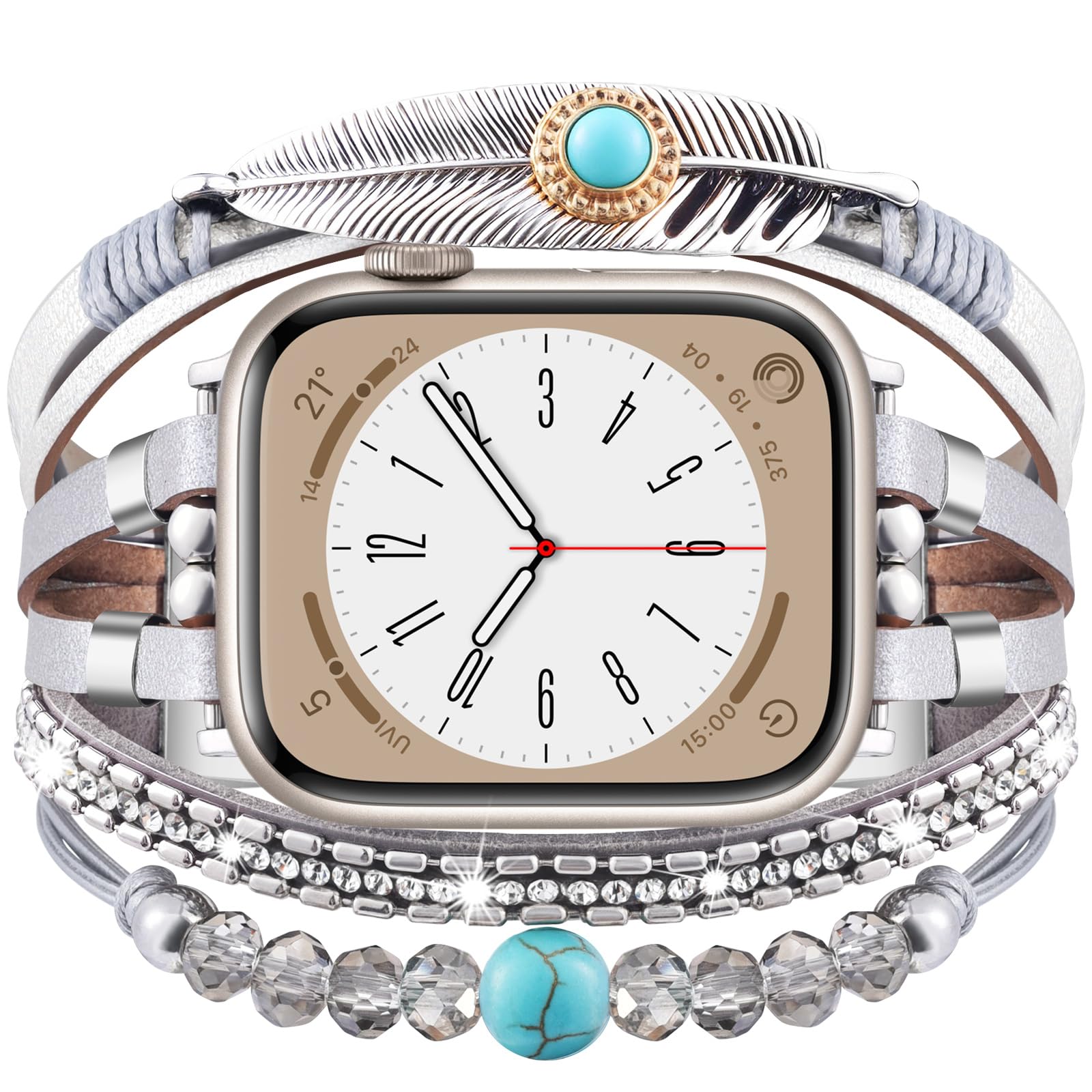 VISOOM Beaded Boho Bracelet CompatibleB For Apple Watch Bands Women 38/40/41/42mm(S10 11),Posh Multilayer Fashion Handmade Leather Wrap For iPhone