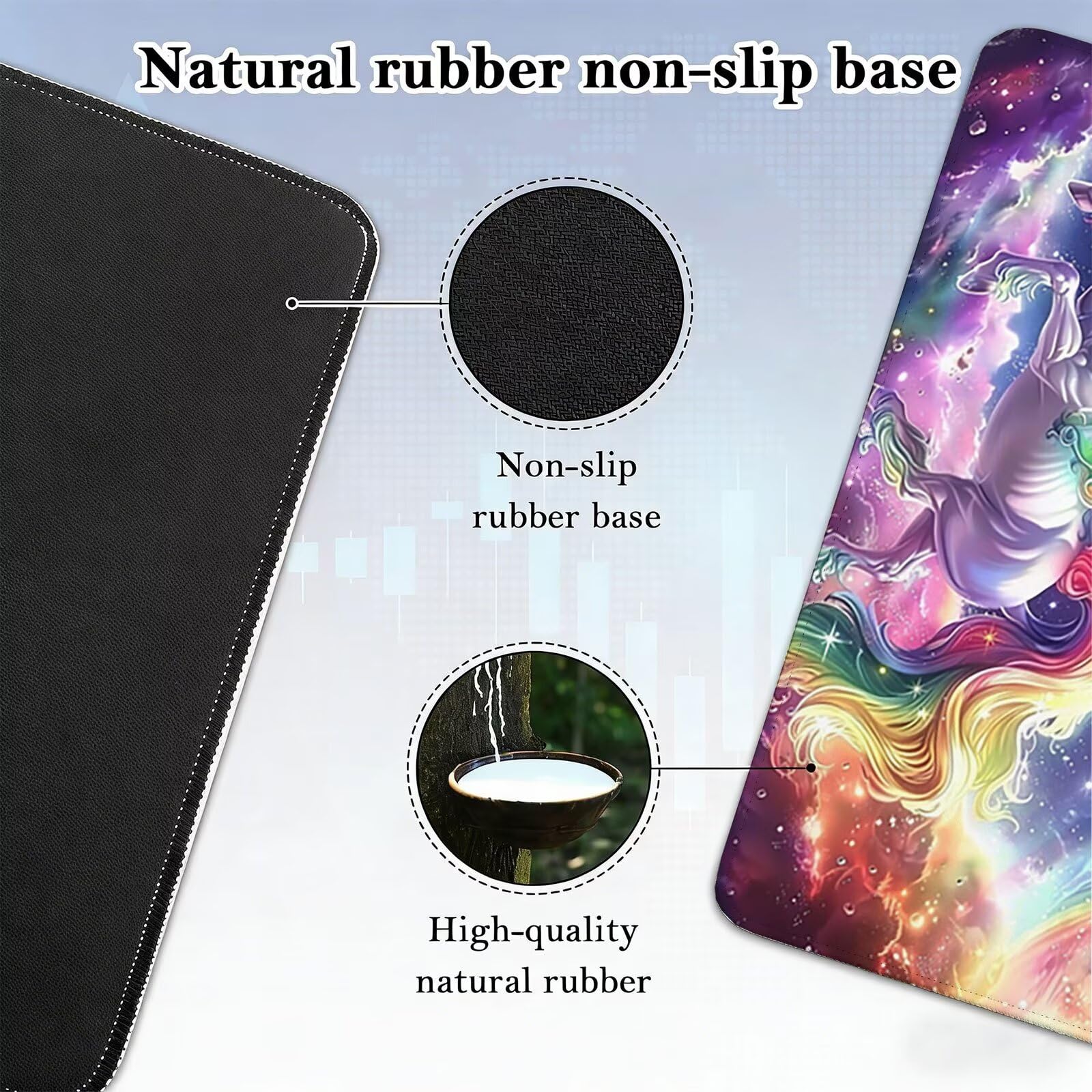 Tappetino Mouse XXL, 70x140cmx3mm Mouse Pad Impermeabile Grand, Gaming Tappetino Per Mouse, Base Antiscivolo in Gomma, Accessori Scrivania, Ufficio Accessori, Cavallo Bianco Stellare JX6B-719