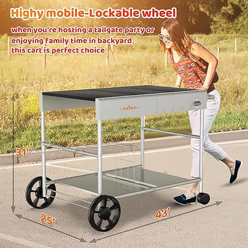 Miniatura 2 de Mesa de carrito de horno de pizza mejorada para Ooni KodaKaruFyra 16 y 12, carrito de cocina móvil grueso y ensanchado, soporte de parrilla al aire