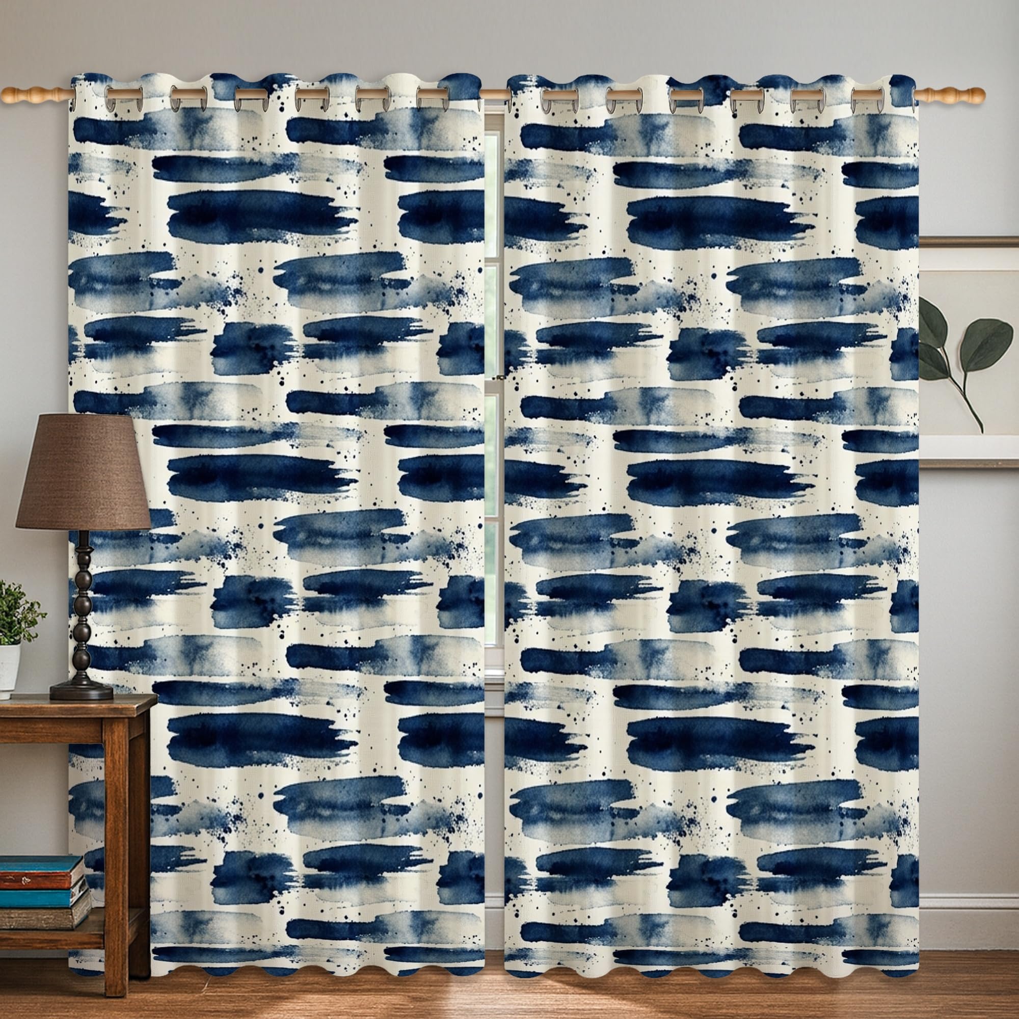 Rideaux occultants anti-éclaboussures bleu marine à lignes abstraites 106x160 cm