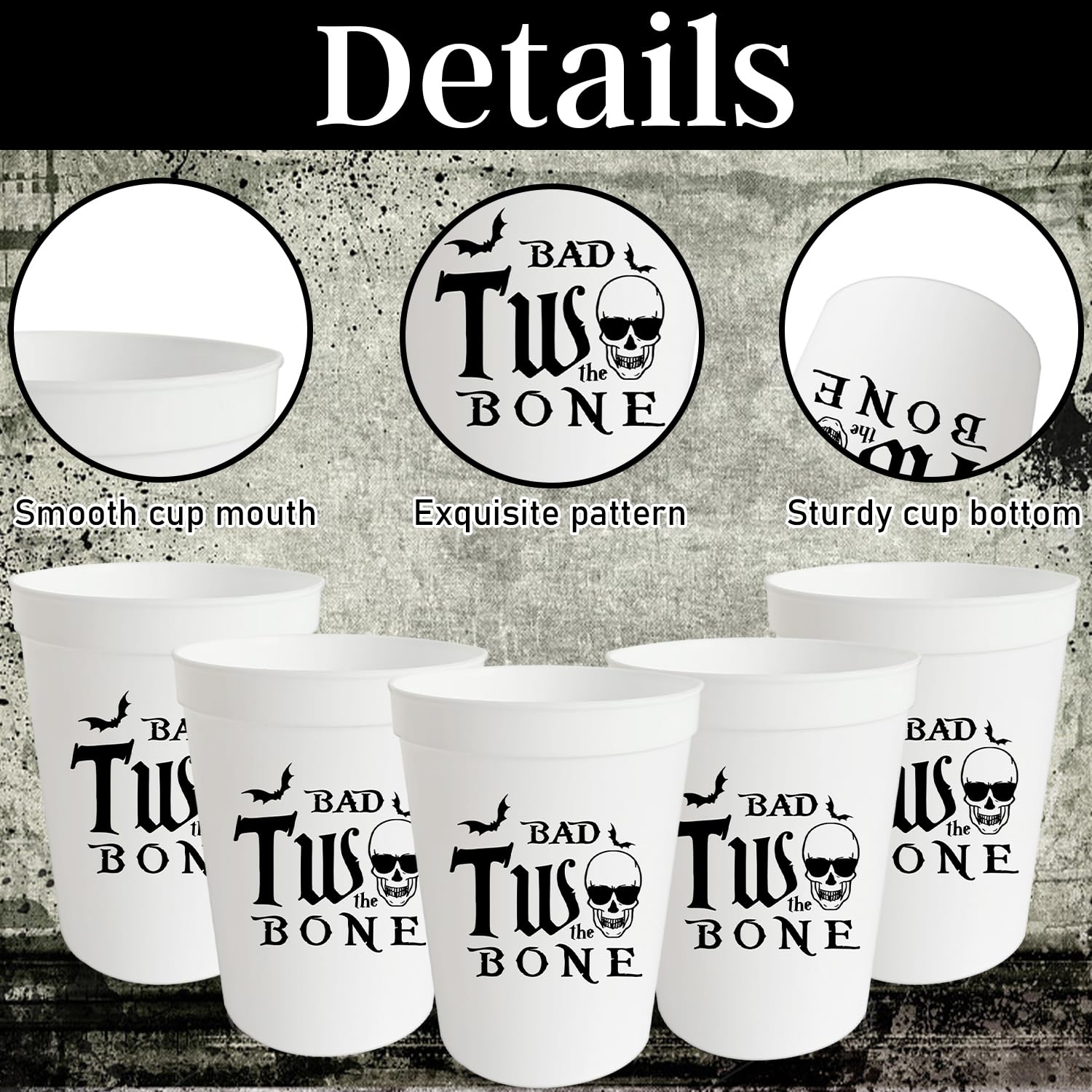 12 Pcs Bad Two The Bone Cups,Born 2 Rock,16oz Rock Roll Bone Skull 2nd Birthday Party Plastic Cups, Baby 2nd Birthday Party Decor Supplies Black & White
