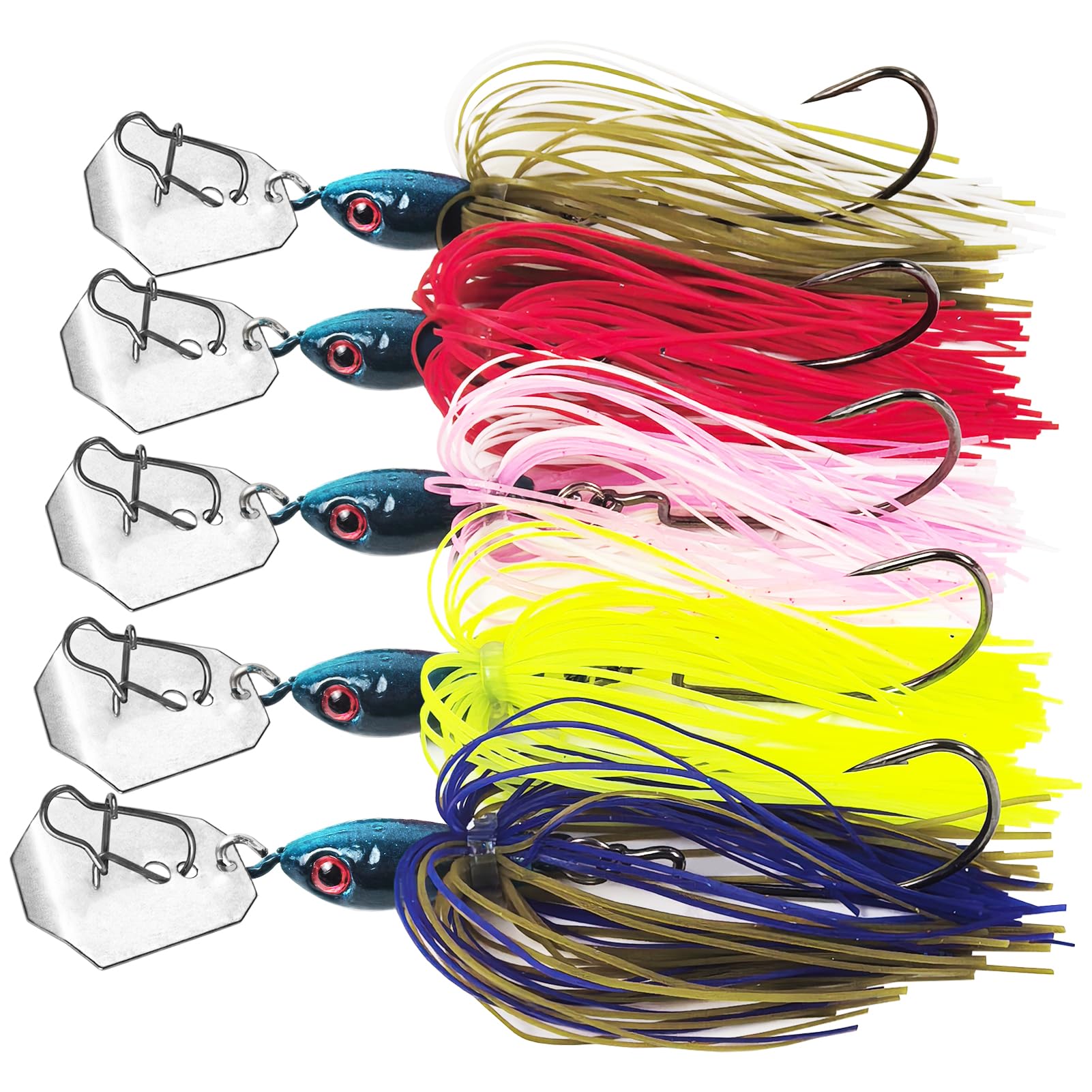 5Pcs Buzz Bait Bladed Jigs Lures Fishing Jigs with Worm Hooks for Bass Trout Walleye 4.13in/0.65oz
