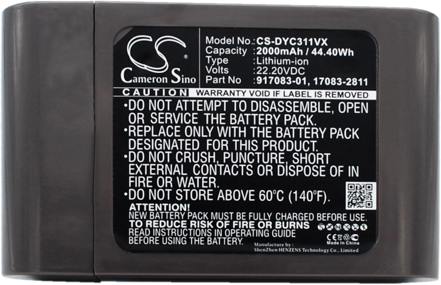 Cameron Sino Battery for Dyson DC31, DC31 Animal, DC34, DC35, DC35 Exclusive, DC44, DC44 Animal, DC44 Animal Fuchsia, DC44 Animal Total Clean, DC44 Exclusive P/N: 17083-2811,2000mAh 44.40Wh Li-ion