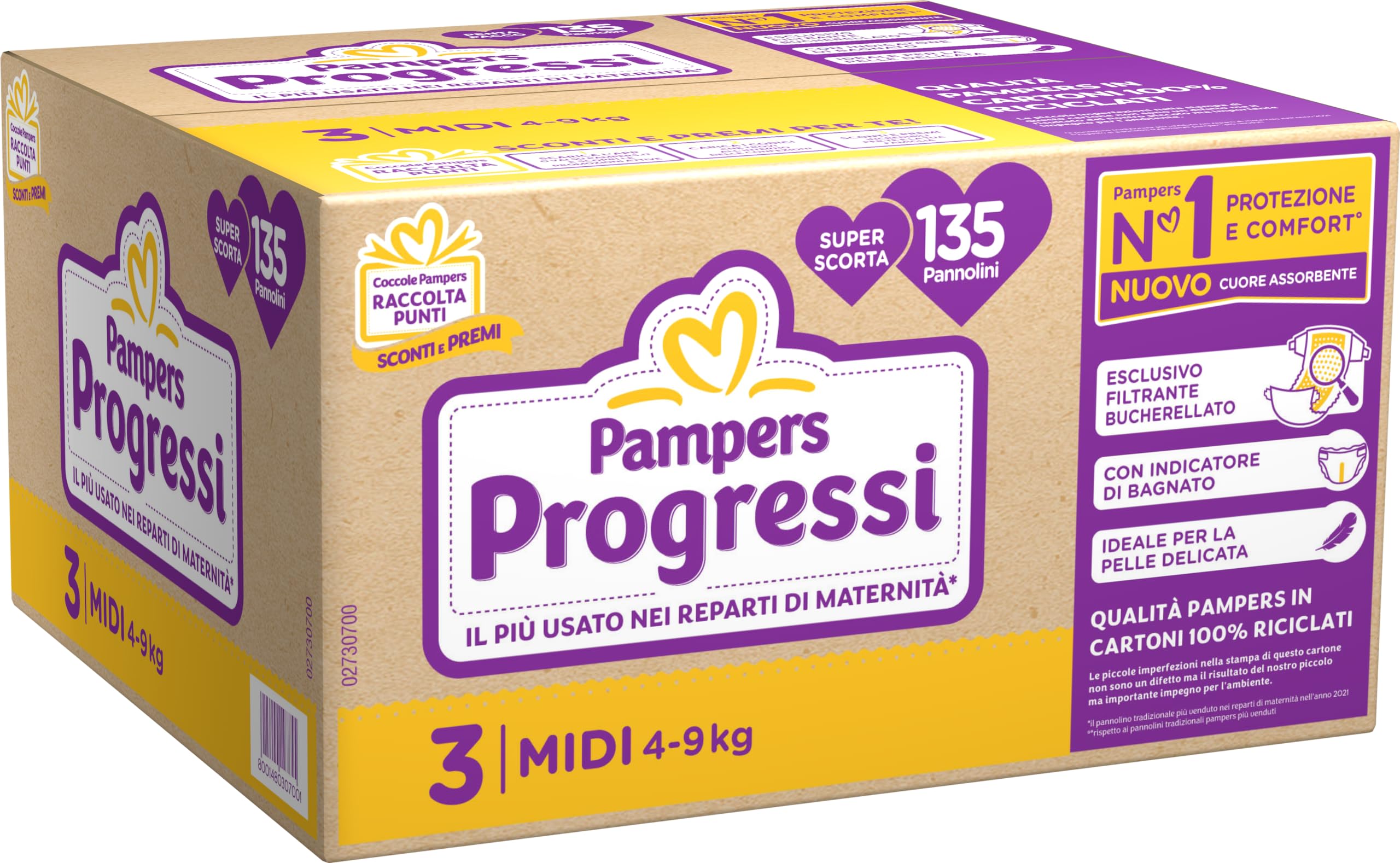 Pampers Penta Progressi Midi, Taglia 3, Pacco scorta da 135 Pannolini