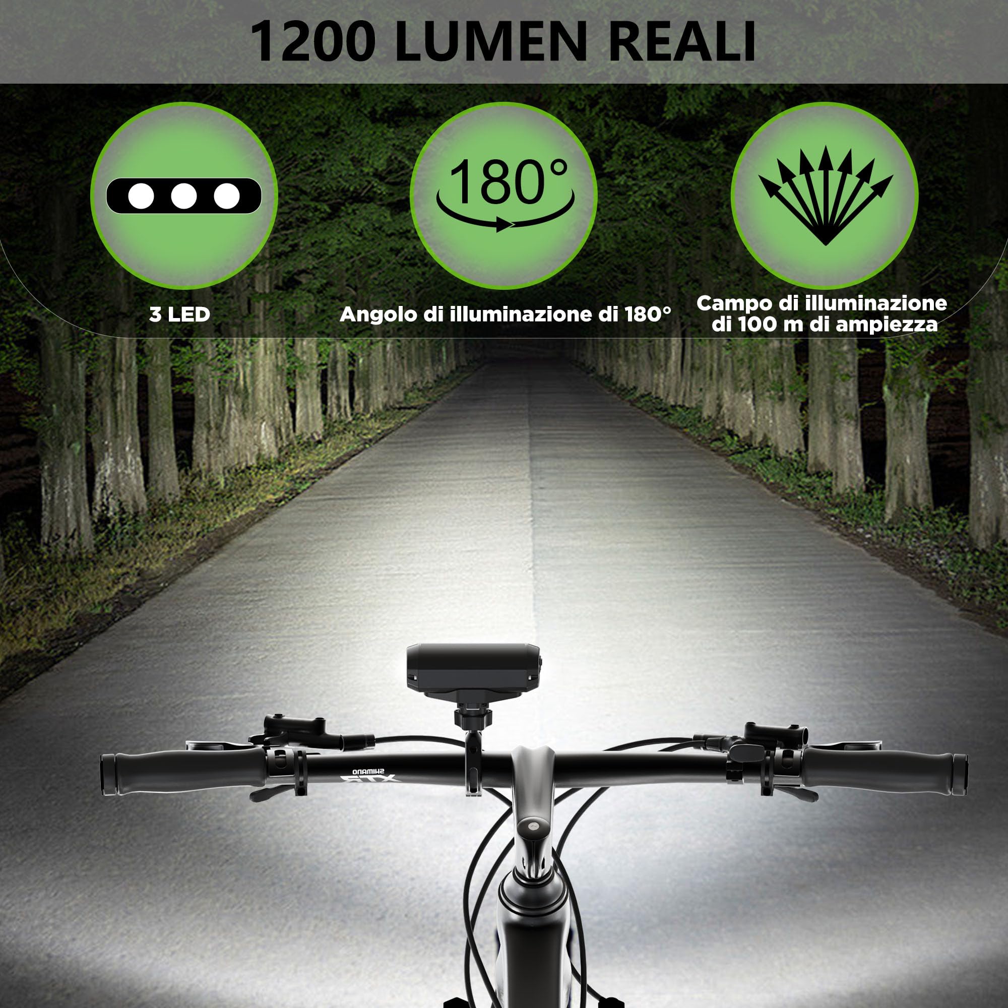 UPPEL Luci Bicicletta LED Lumens Forte USB C Carica Porta LEDs Multiple 4 Modalità Fulmine Luce Bicicletta Anteriore Migliori Luci di Alluminio Della Bici per La Guida Notturna-Nero
