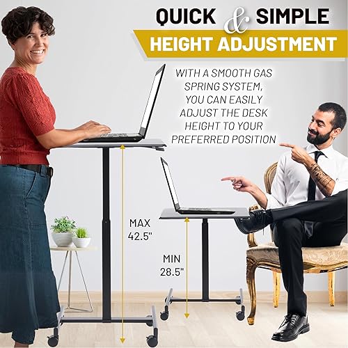 Miniatura 3 de Escritorio móvil de pie para laptop, mesa para colocar sobre la cama, escritorio de altura ajustable, escritorio pequeño con ruedas, podio para