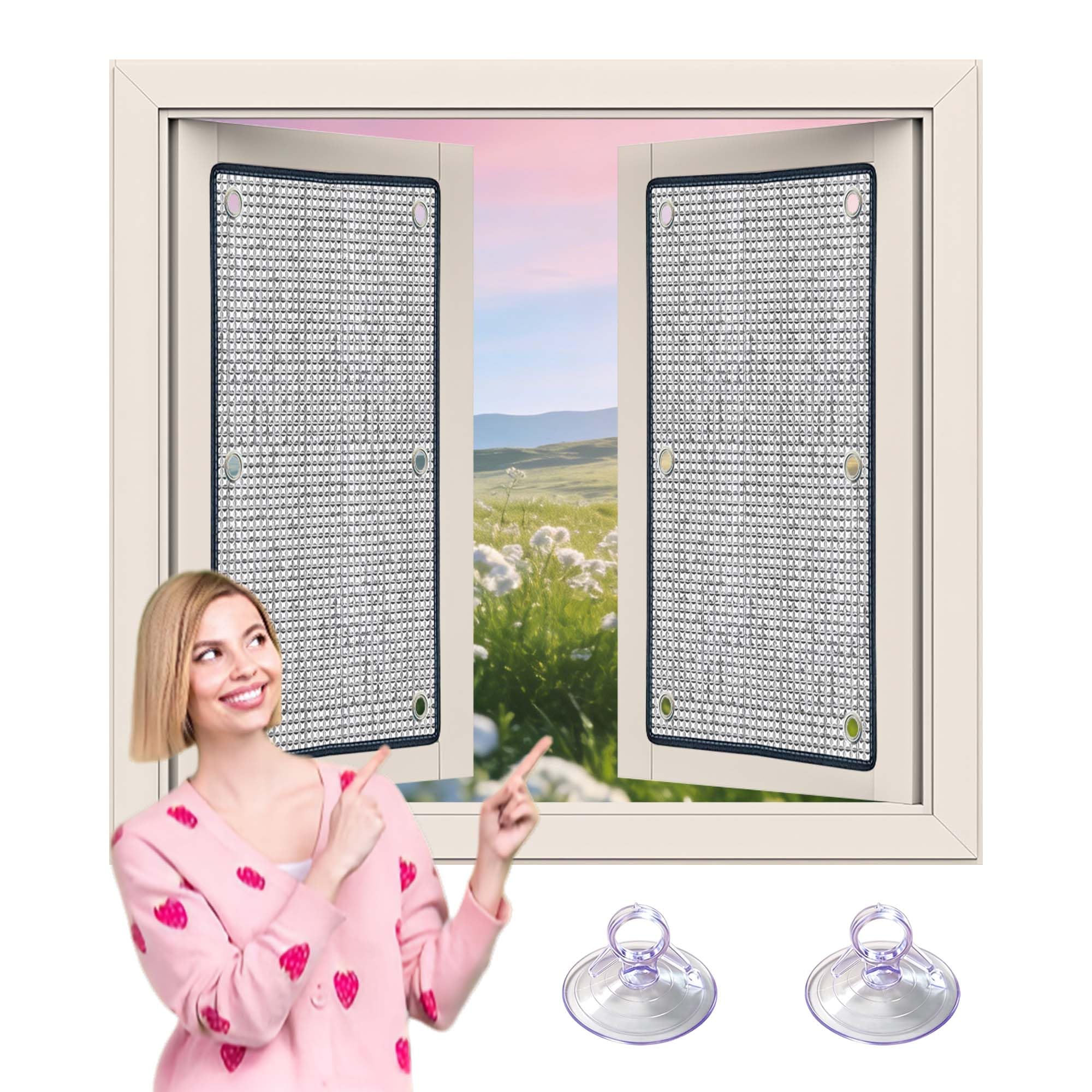 Thermofolie Fenster 80 x 138 cm Blickdicht Hitzeschutzfolie Fenster Innen mit Saugnäpfen mit Saugnapf für Dachfenster Garage, Silber