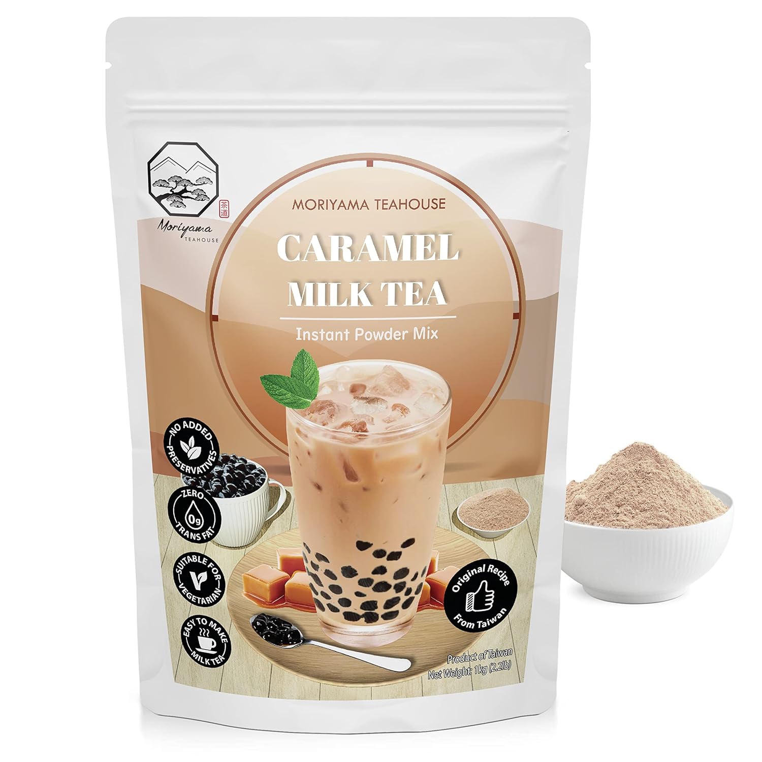 Caramel Bubble Milk Tea Instant 3in1 Powder Mix - 1kg (33 Drinks) | For Boba Tea, Milkshake, Blended Frappe and Bakery | Authentic Taiwan Recipe | 0 Trans Fat, No Preservatives by Moriyama Teahouse