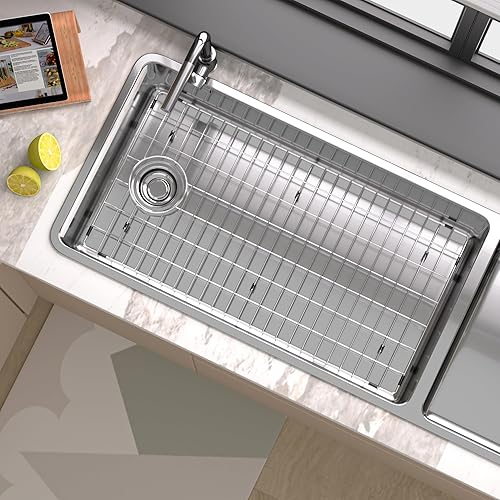 Miniatura 2 de Protector de fregadero grande para fregadero de cocina, rejilla de fregadero de acero inoxidable de 28.8 x 14.8 pulgadas, rejilla de fregadero de