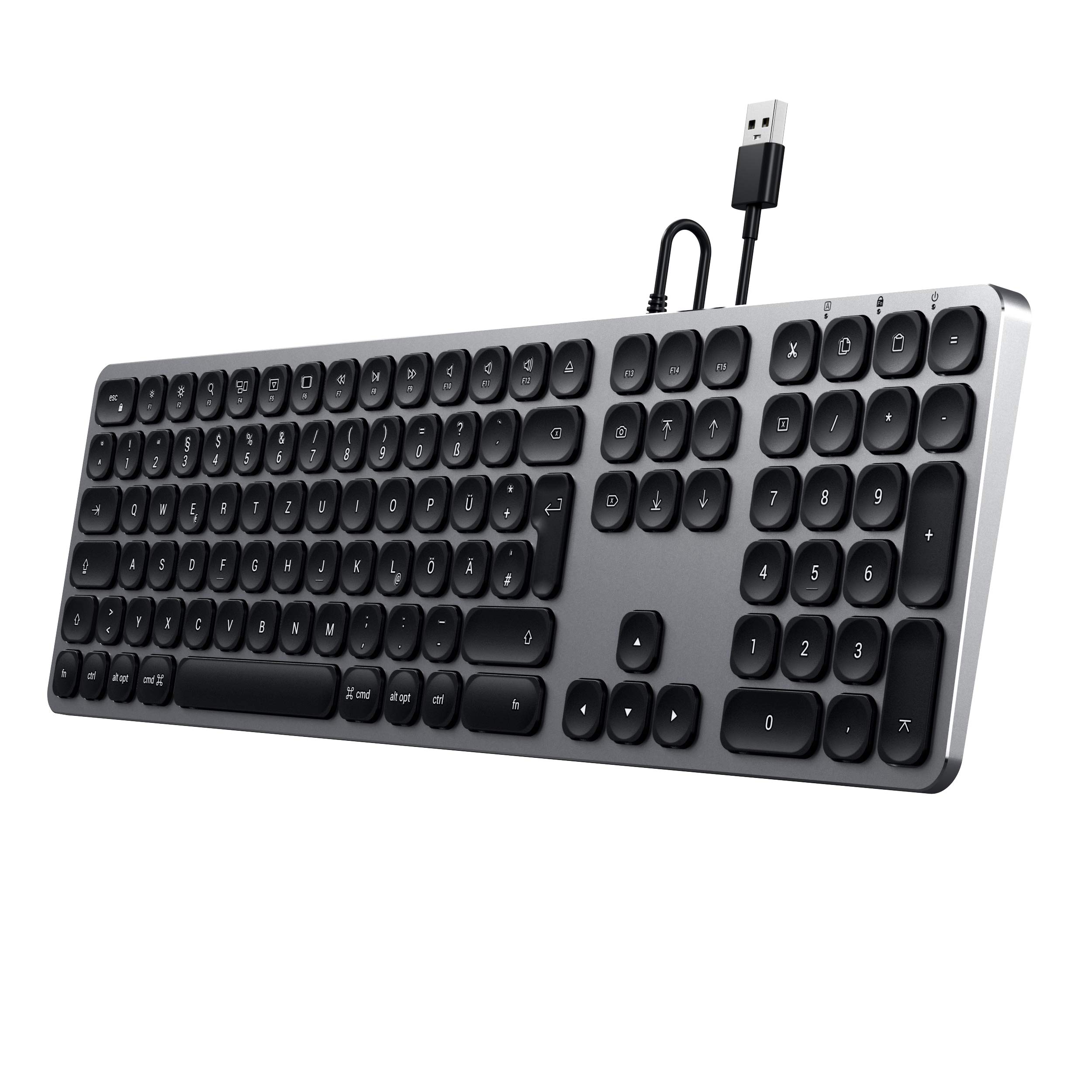 SATECHI Teclado con Cable USB De Aluminio con Keypad Numérico - Teclado QWERTZ Alemán - Compatible con iMac, iMac Pro, 2020 Mac Mini y Mucho Más, Distribución en Alemán, Gris Espacial