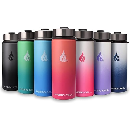 HYDRO CELL Stainless Steel Water Bottle w/ Straw & Wide Mouth Lids (64oz 40oz 32oz 24oz 18oz 14oz) - Keeps Liquids Perfectly Hot or Cold with Double Wall Vacuum Insulated Sweat Proof Sport Design (Army 18 oz)