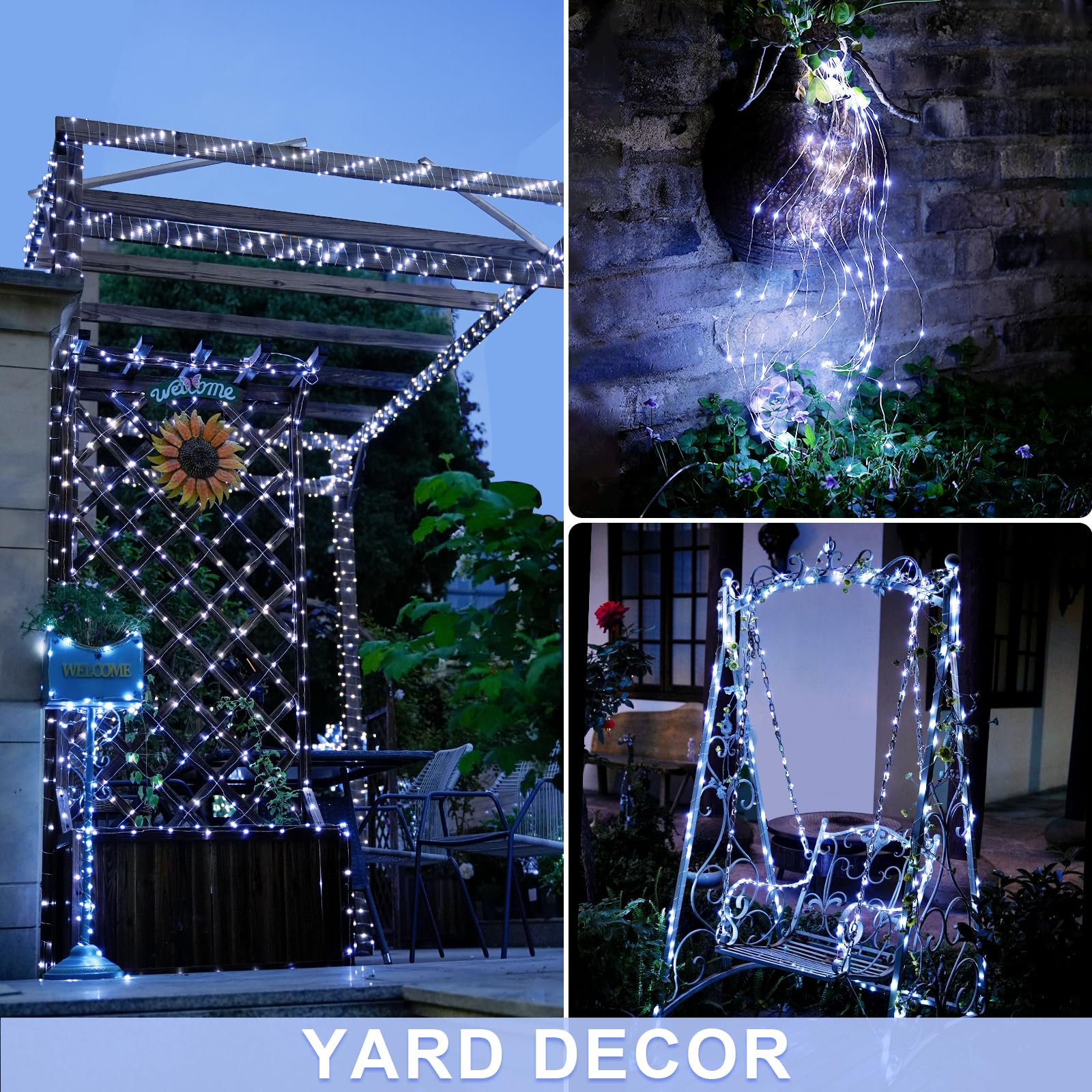 JMEXSUSS Lot de 2 guirlandes lumineuses blanches à piles, 20,1 m, 200 LED avec télécommande, 8 modes