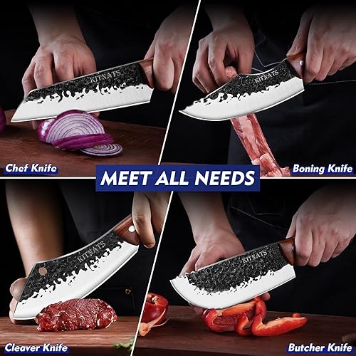 Miniatura 5 de Juego de 4 cuchillos de carnicero forjados a mano, cuchillos Kiritsuke, cuchillo de carnicero, cuchillos de carnicero, cuchillos de corte de carne