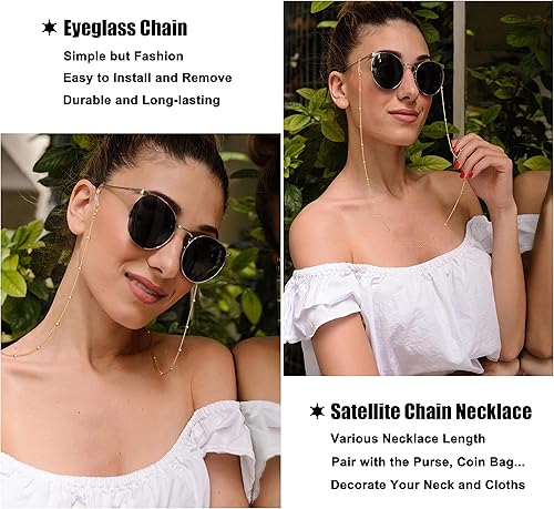 Miniatura 3 de PEARLADA - Cadena para gafas de sol de 18K oro con cuentas, correa para gafas de lectura, collar retenedor de gafas, cadena de cuerda de cuentas de