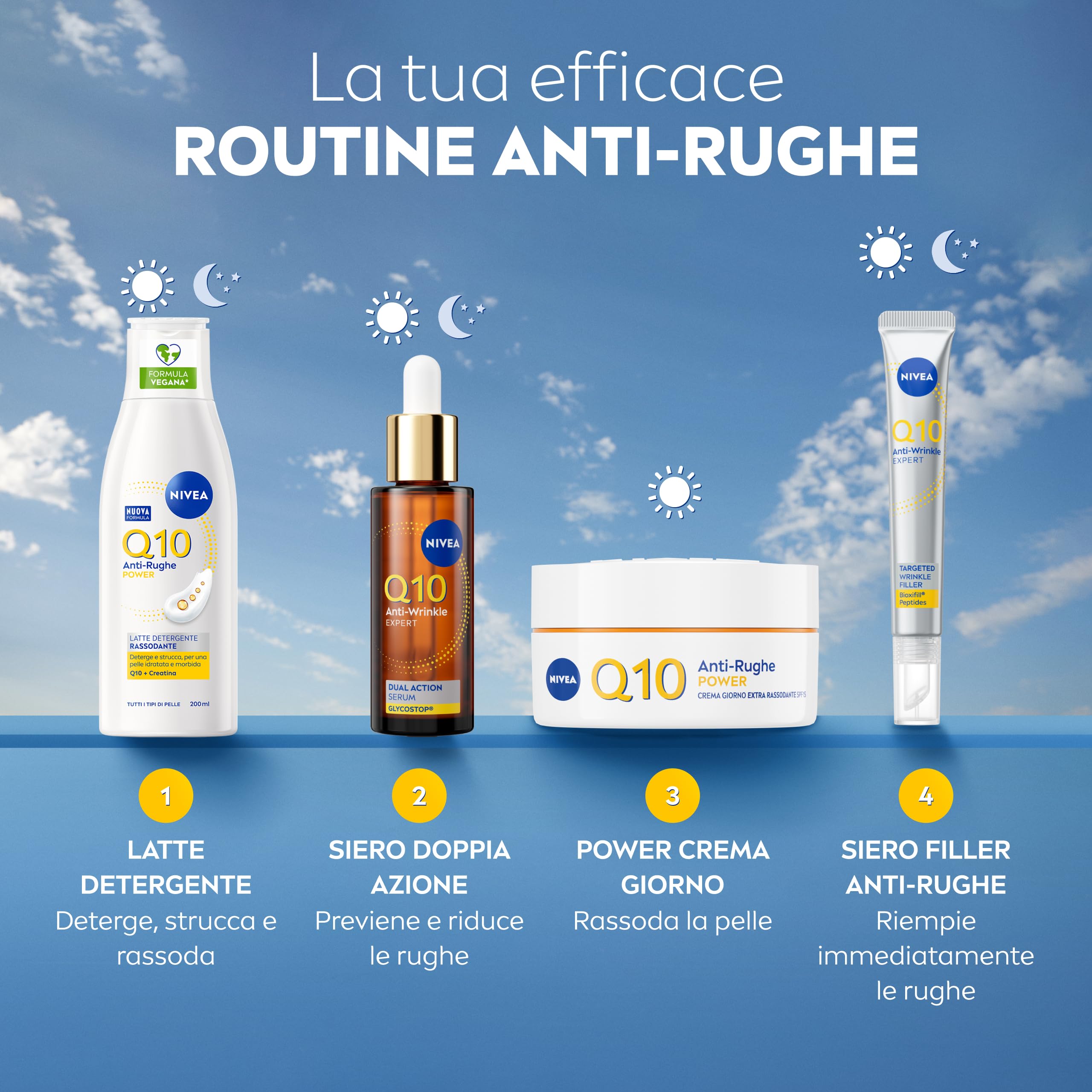 NIVEA Q10 Latte Detergente Rassodante 200 ml, Detergente viso idratante e antirughe, Cleanser struccante con Coenzima Q10 e Creatina, Rimuove mascara waterproof, Skincare per tutti i tipi di pelle