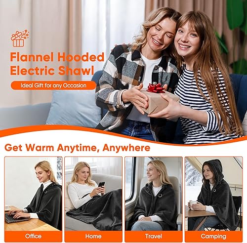 Miniatura 8 de Manta térmica chal portátil inalámbrico con batería con batería recargable de 8000 mAh, manta eléctrica de 61 x 31 pulgadas con 3 niveles de