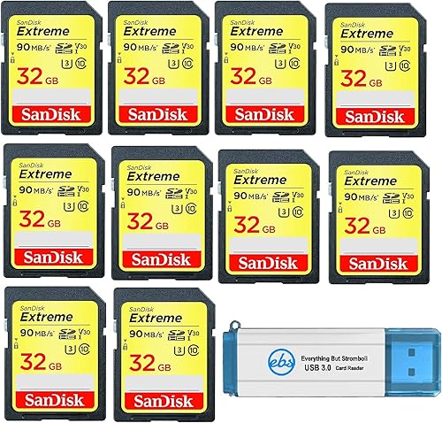 SanDisk Extreme Pro - Tarjeta SD de 32 GB (10 unidades) Speed Class 10 UHS-1 U3 C10 4K 32G SDHC tarjetas de memoria compatible con cámara digital,