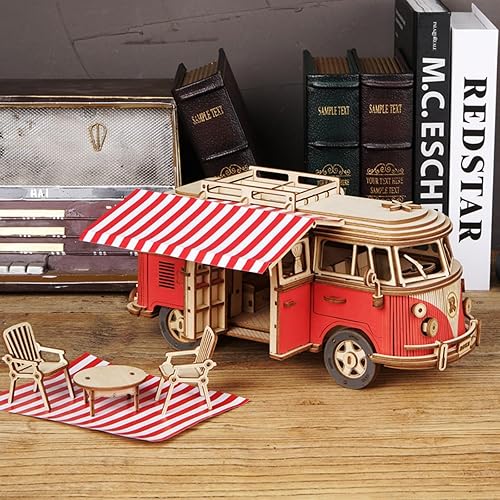 Rompecabezas mecánico de madera 3D, 242 piezas DIY 3D Camper Van Kit de construcción de modelo de madera, regalos de cumpleaños para niños,