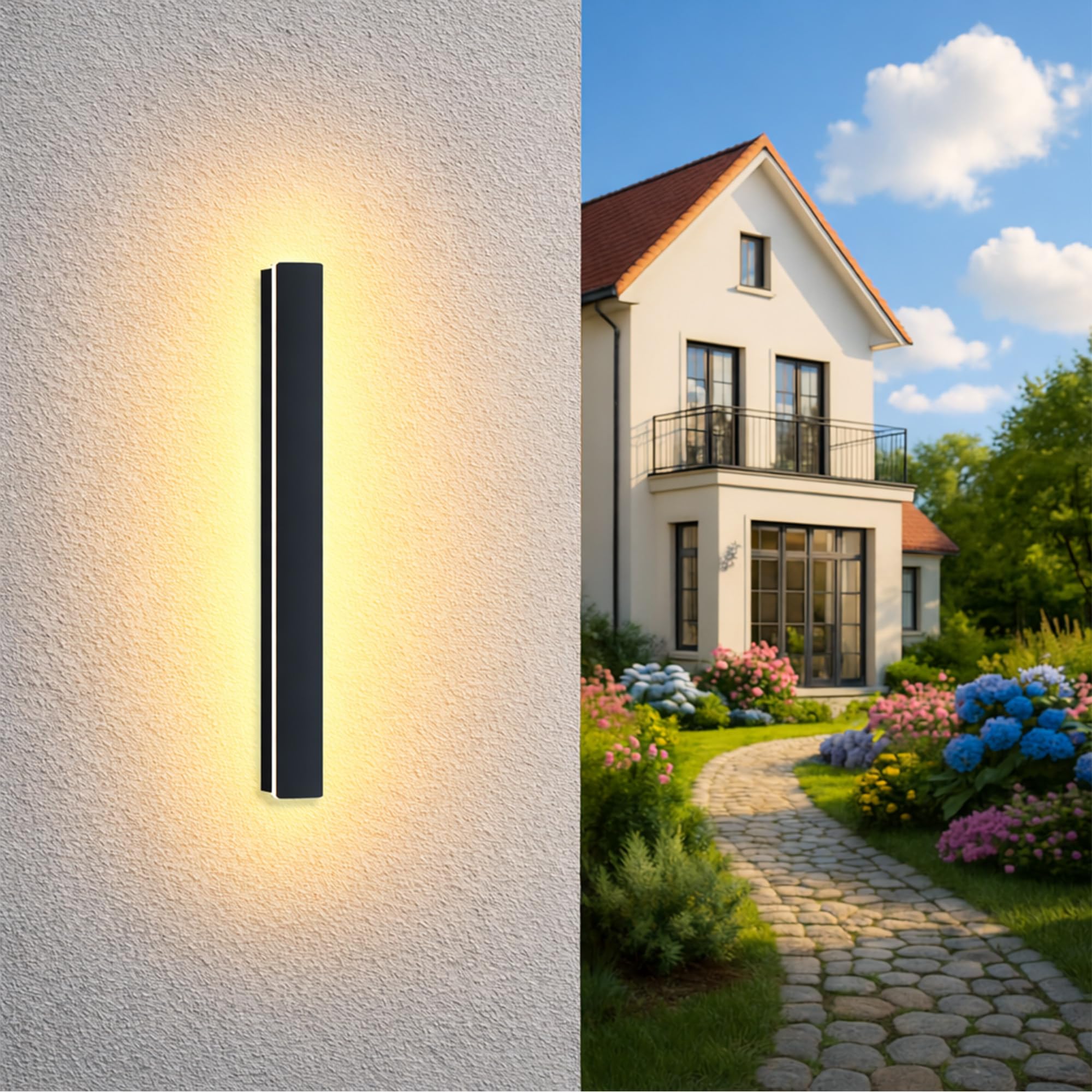 Aussenlampe Wand Lange Wandleuchte Aussen LED Außenlampe 12W 60cm | Wasserdicht IP65 Schwarz Außenwandleuchten/Innen Warmes Licht Metall Außenleuchte Für Terrassen Balkon Villa Eingang Treppe
