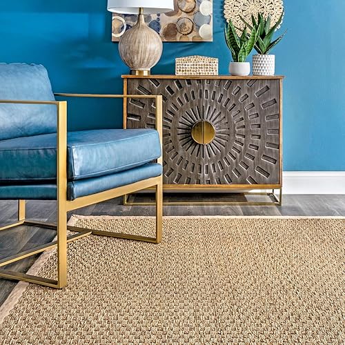 Miniatura 8 de nuLOOM Hesse Checker Weave - Alfombra de pasto marino, 2 pies 6 pulgadas x 12 pies, natural