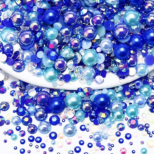 Towenm Mezcla de perlas y diamantes de imitación, diamantes de imitación de parte trasera plana y perlas para manualidades, vasos, zapatos, uñas,