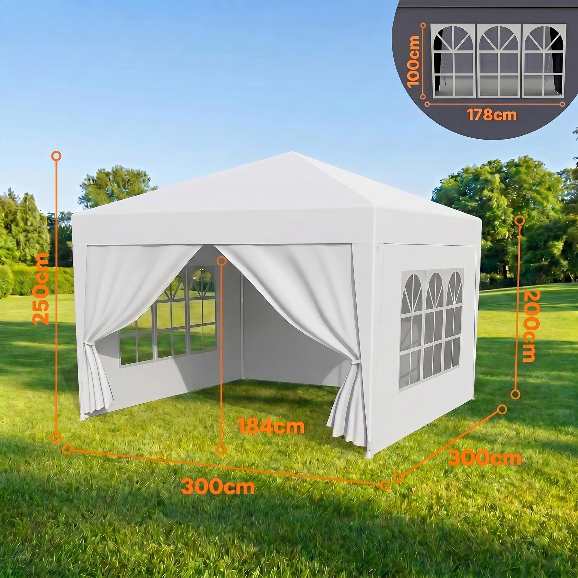 Tonnelle pliable 3 x 3 m, imperméable, stable, résistante à l'hiver, avec panneaux latéraux amovibles, protection UV et coupe-vent, tonnelle de jardin, tente de fête, pour marché, festival, camping